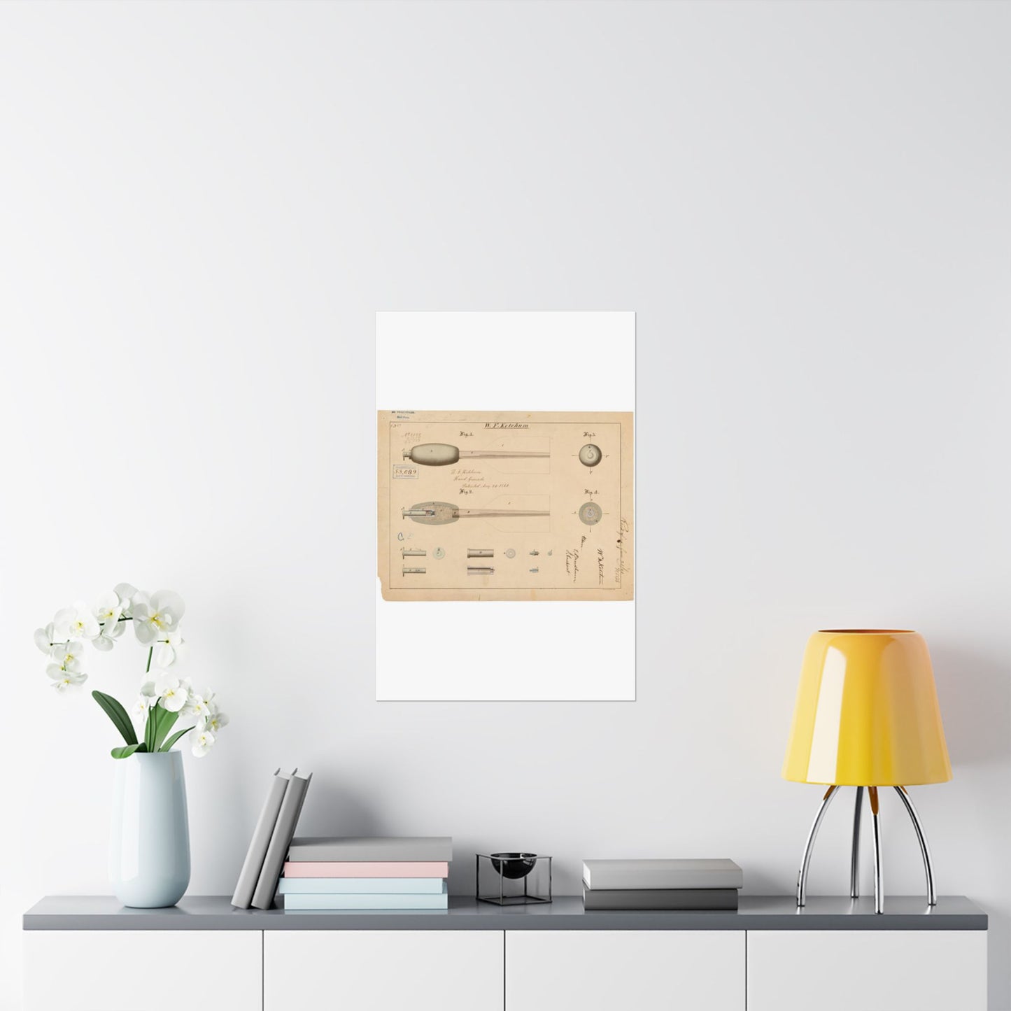 Patent Drawing of Engine - Drawing of Hand Grenade Public domain image High Quality Matte Wall Art Poster for Home, Office, Classroom