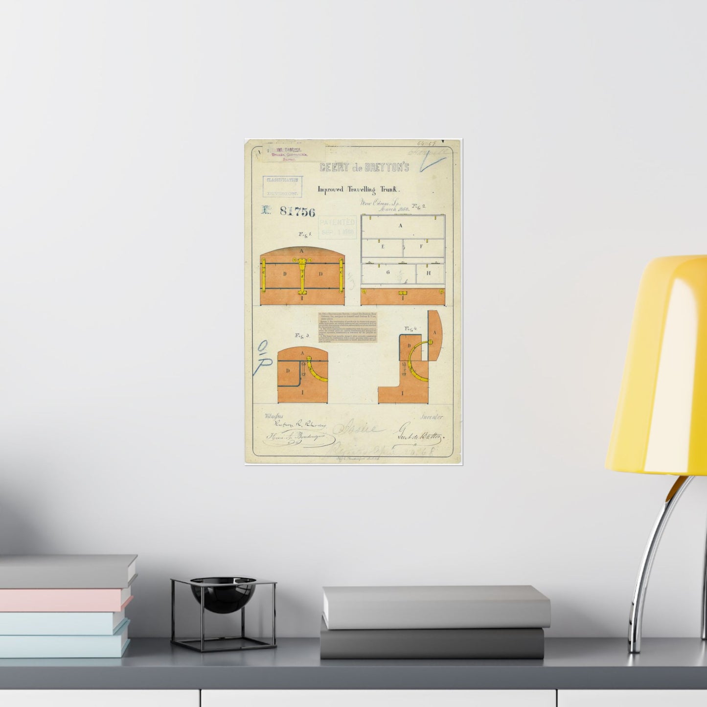 Patent drawing - Drawing of an Improved Traveling Trunk Public domain image High Quality Matte Wall Art Poster for Home, Office, Classroom