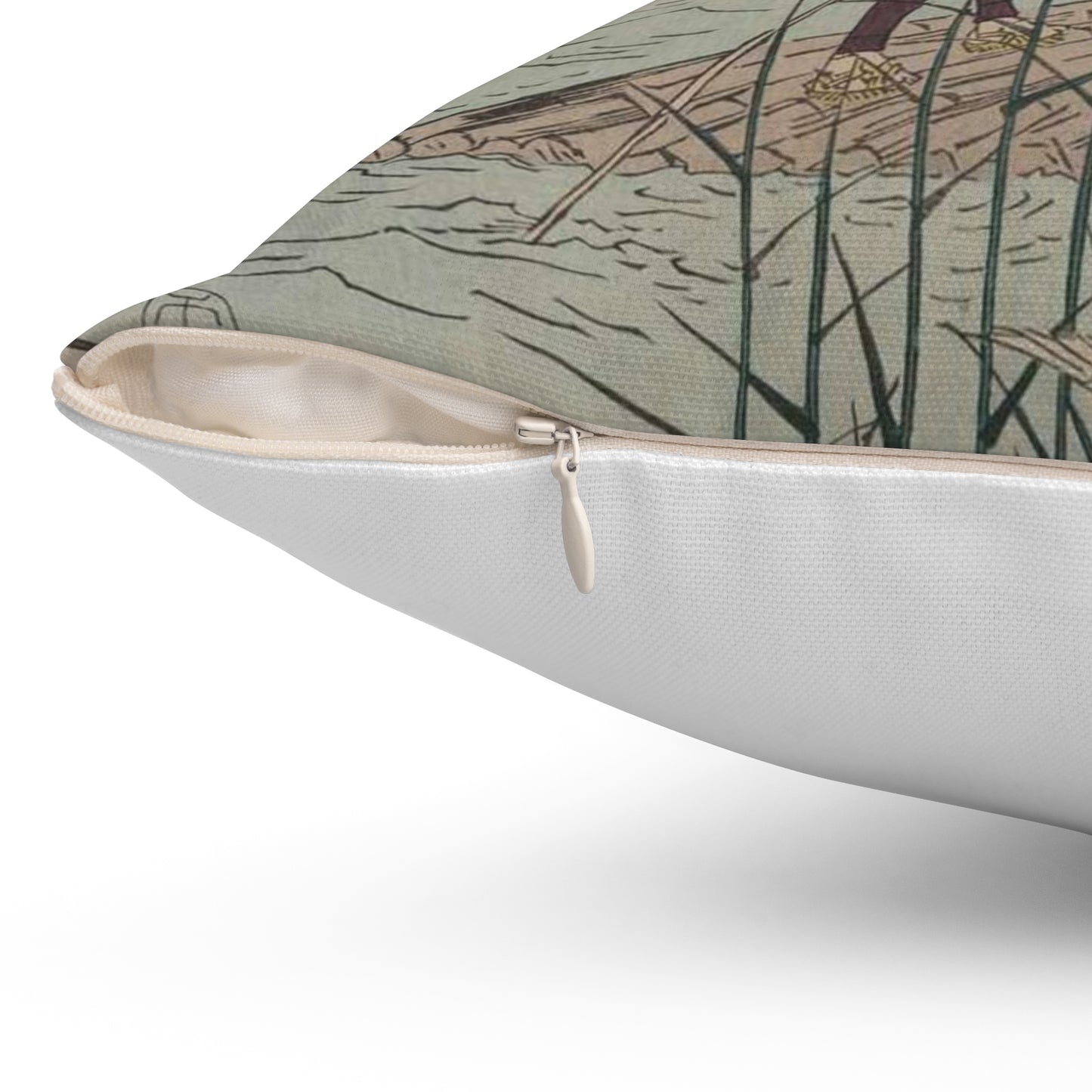 18 - The Sagami River - A painting of a man standing on a boat in a body of water Decorative Accent Square Pillow