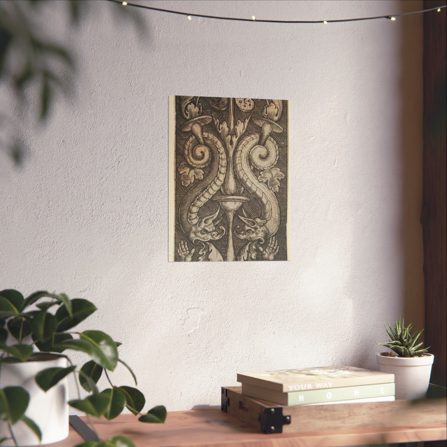 Vertical Panel with a Candelabrum Stemming from a Leaf-Faced Grostesque at Bottom High Quality Matte Wall Art Poster for Home, Office, Classroom