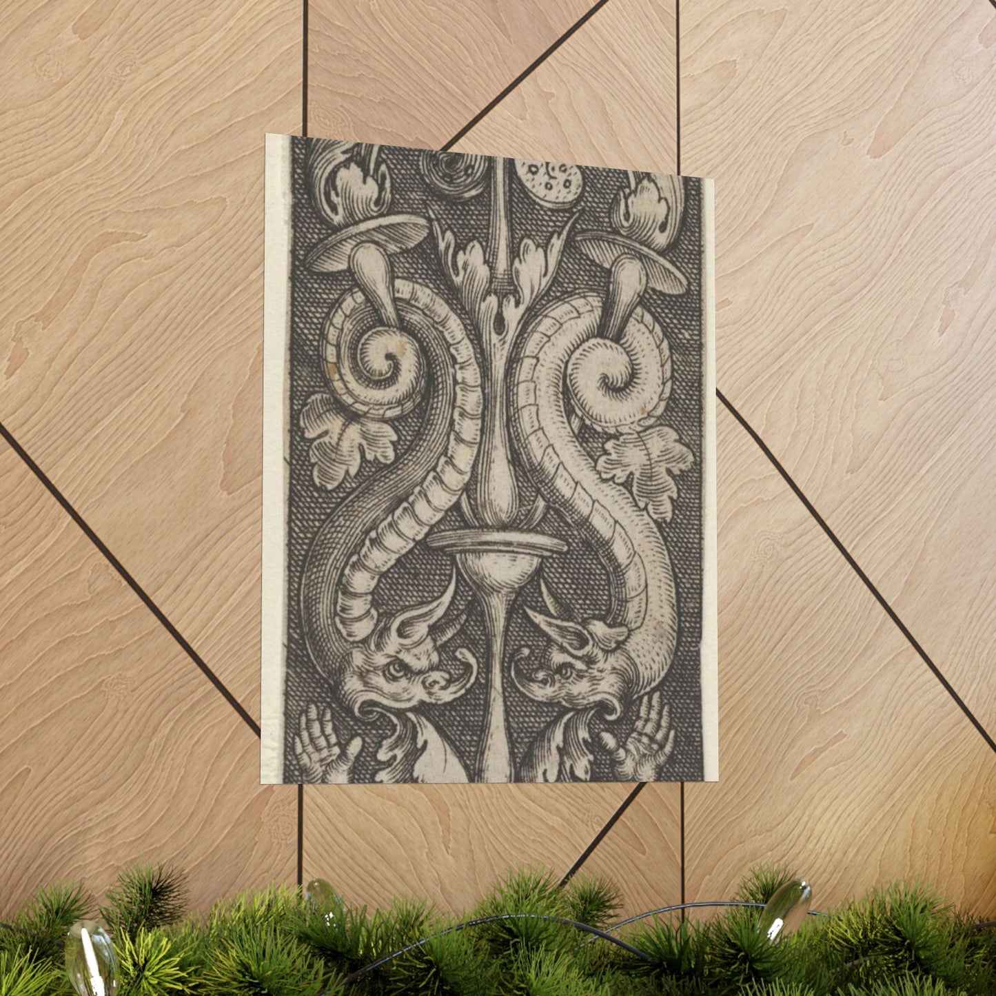 Vertical Panel with a Candelabrum Stemming from a Leaf-Faced Grostesque at Bottom High Quality Matte Wall Art Poster for Home, Office, Classroom