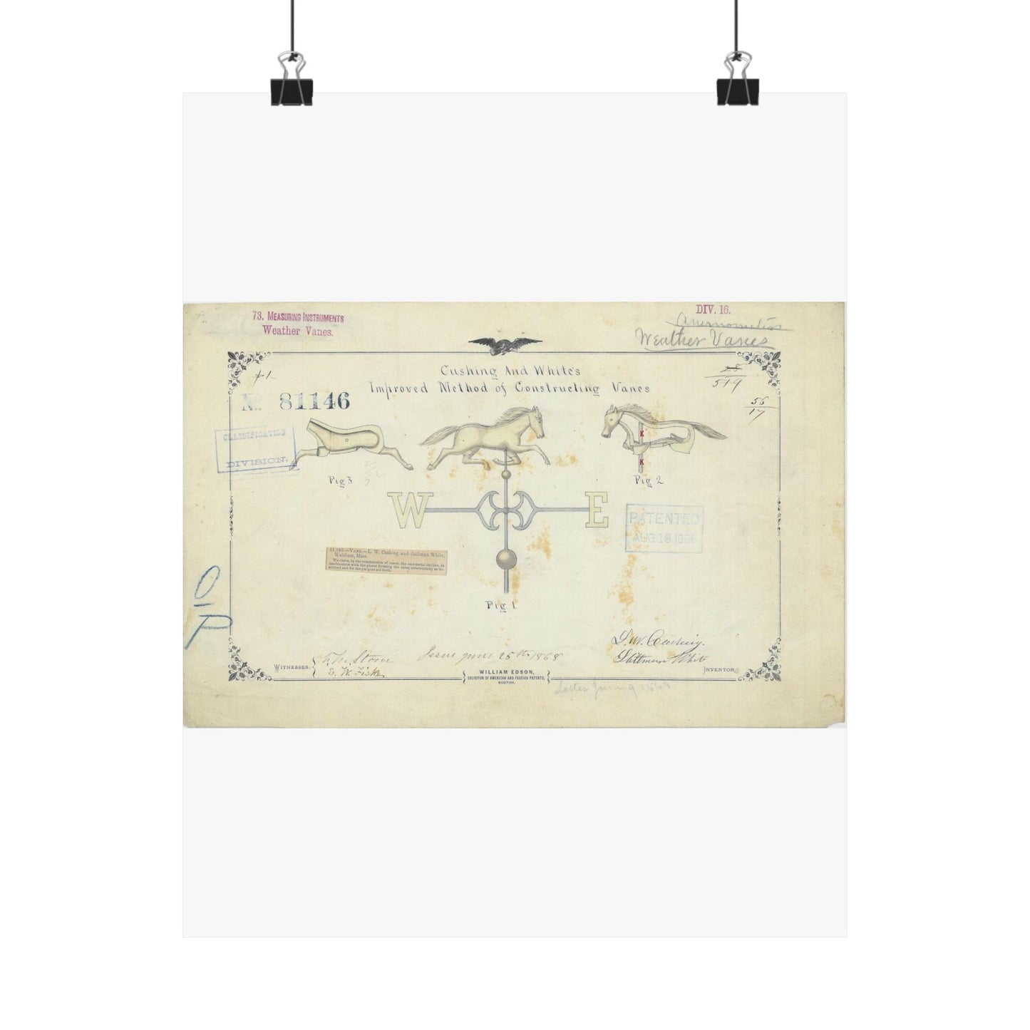 Patent drawing - Drawing of an Improved Method of Constructing Vanes Public domain image High Quality Matte Wall Art Poster for Home, Office, Classroom