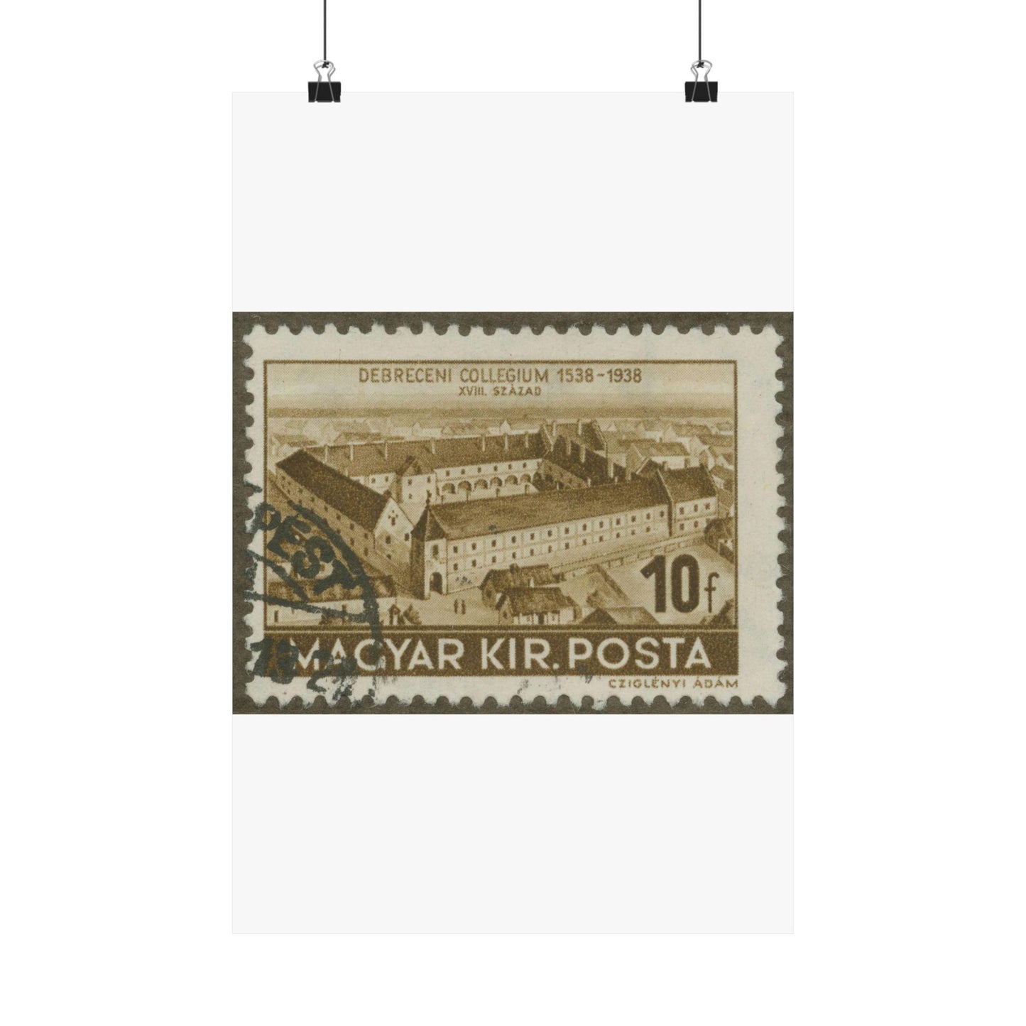 Frimärke ur Gösta Bodmans filatelistiska motivsamling, påbörjad 1950.Frimärke från Ungern, 1938. Motiv av Ungerns Universitet i Debreczen på 1700-talet. "400-årsminne: 1538-1938". High Quality Matte Wall Art Poster for Home, Office, Classroom