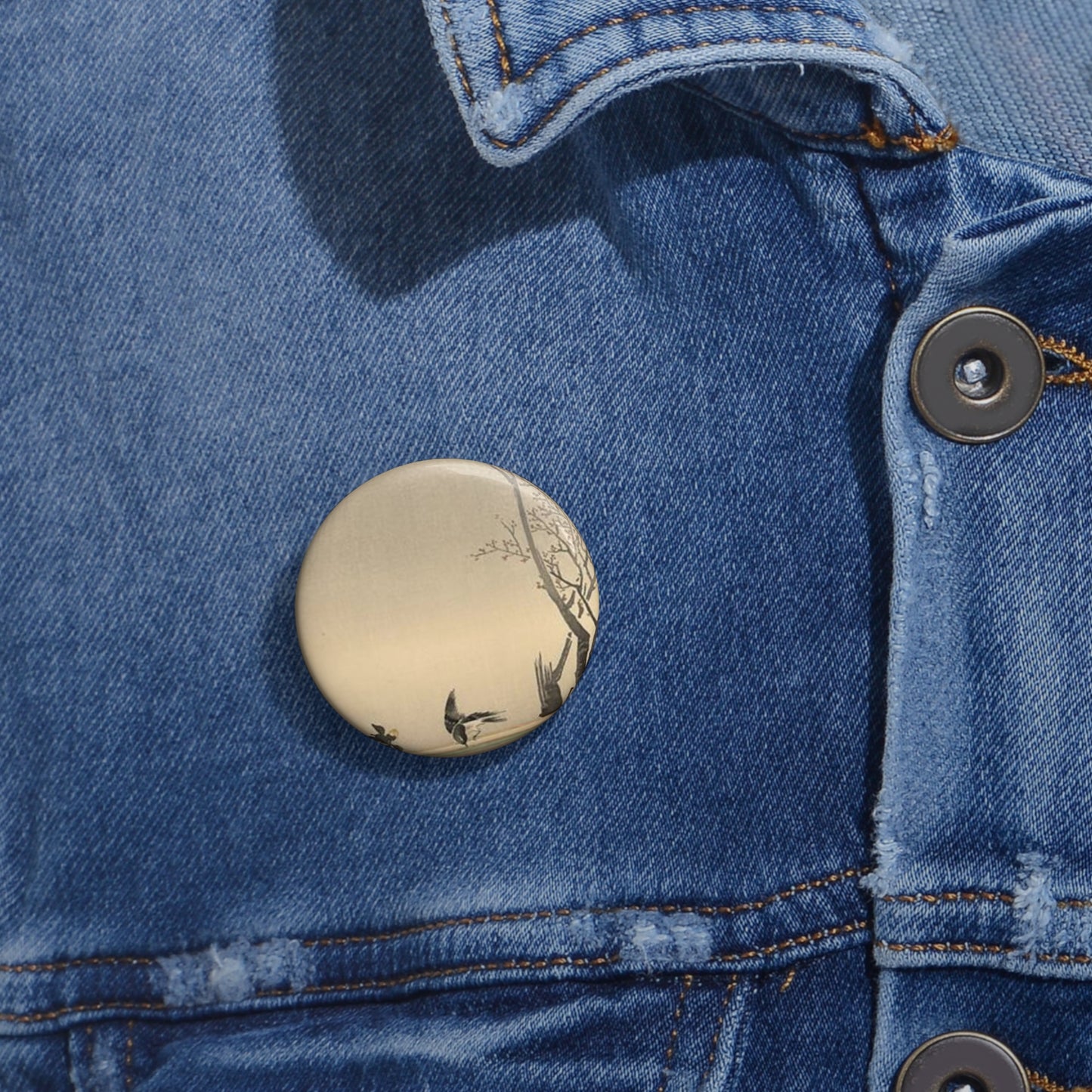 Koson - stonechat, Ohara Koson Pin Buttons with Crisp Design