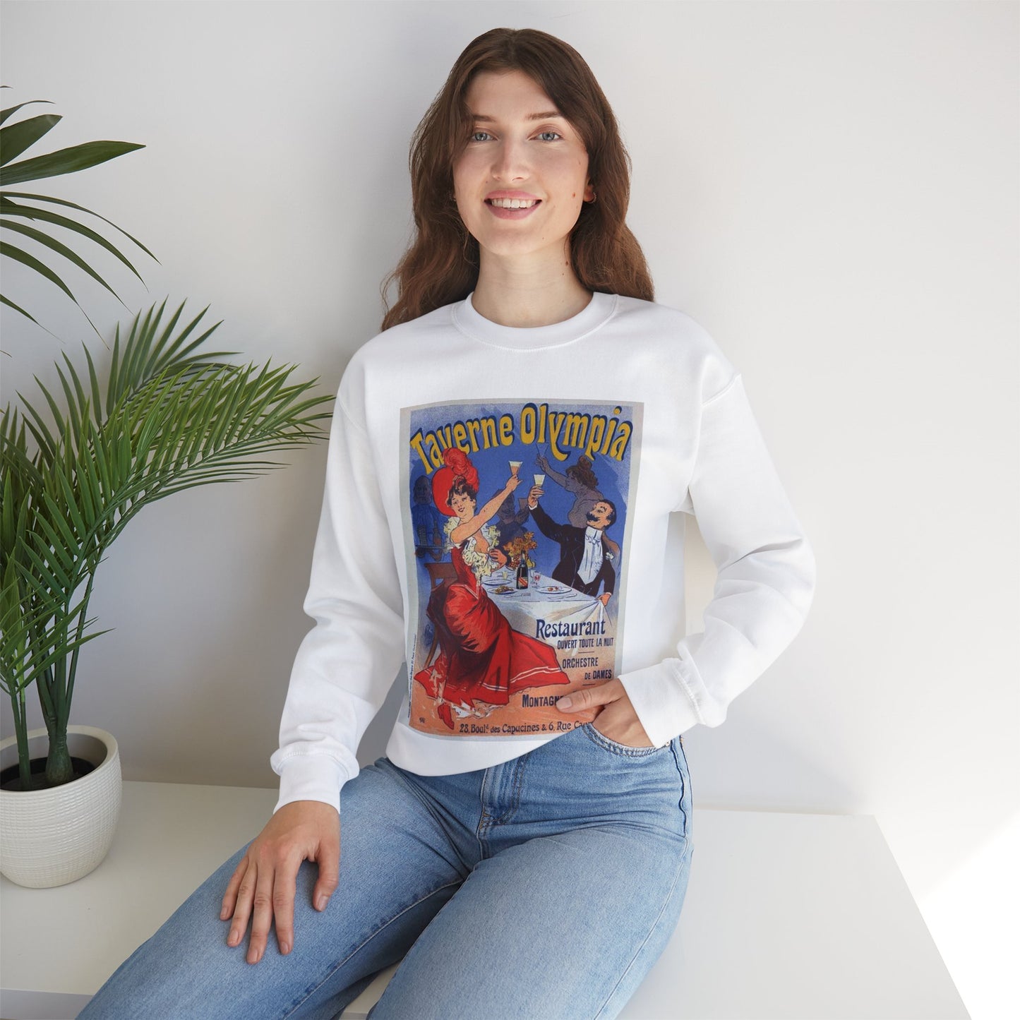 Affiche pour la "Taverne Olympia". White Heavy Blend Adult Crew Neck SweatShirt