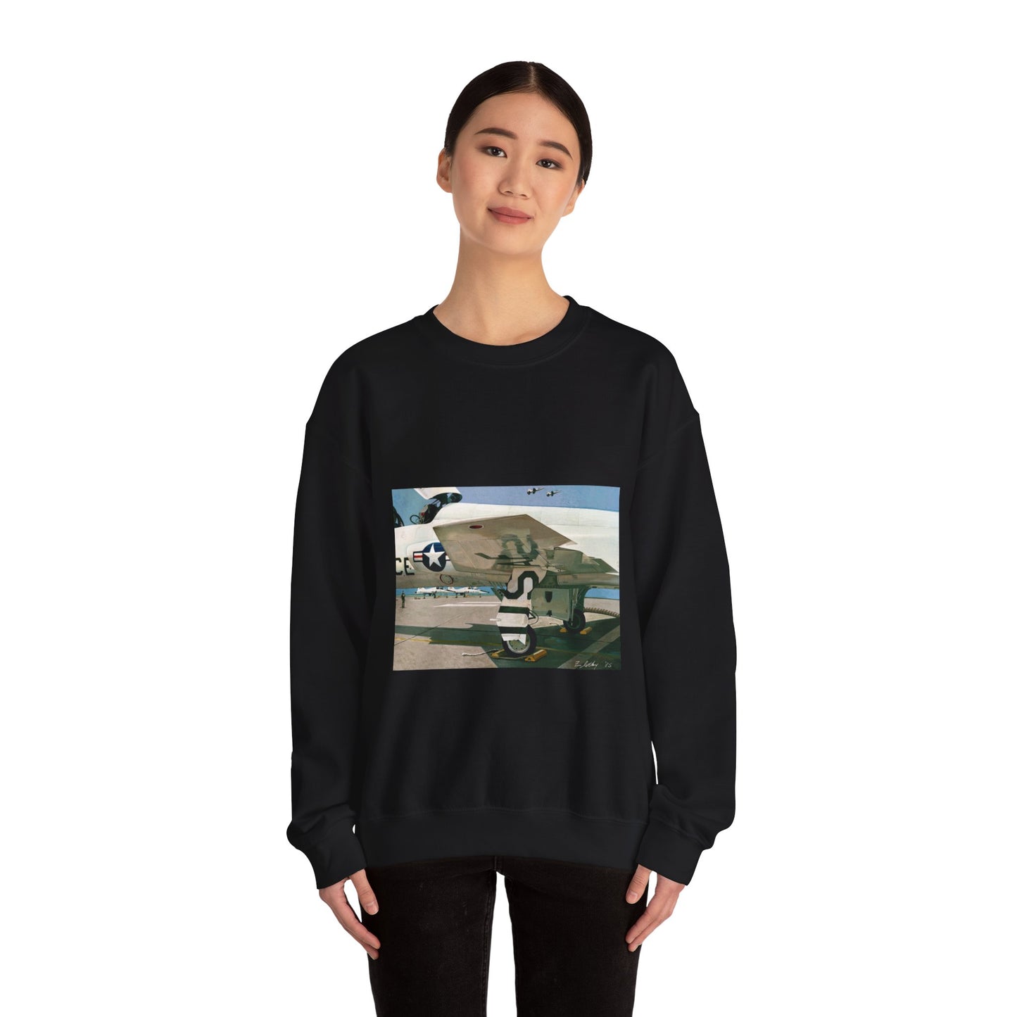 Artwork: "T-38 Flight Line, Vance AFB". Artist: David Zlotky Black Heavy Blend Adult Crew Neck SweatShirt