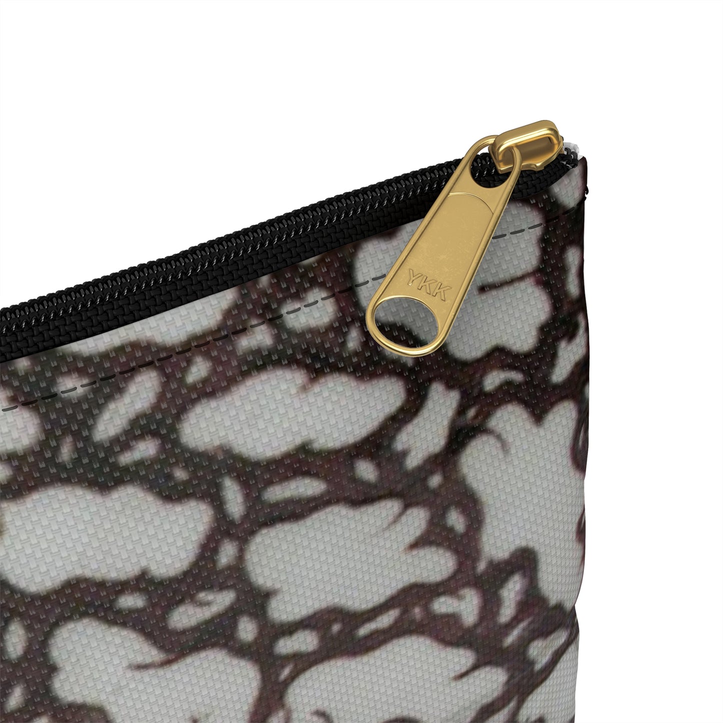 Tile with Floral Cartouche Design on Ebru (Marble Imitation Pattern) Background Large Organizer Pouch with Black Zipper