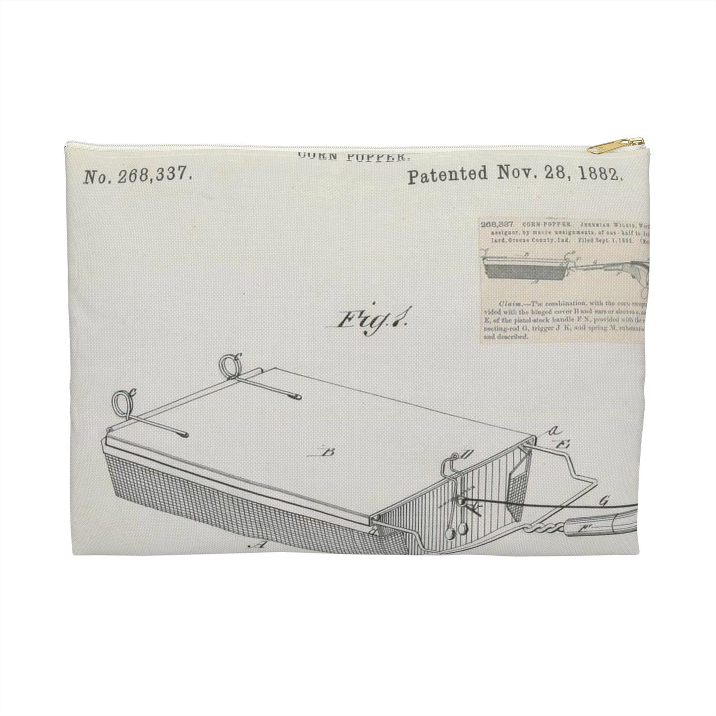 Patent Drawing of Engine - for J. Wilkie's Corn Popper Public domain  image Large Organizer Pouch with Black Zipper