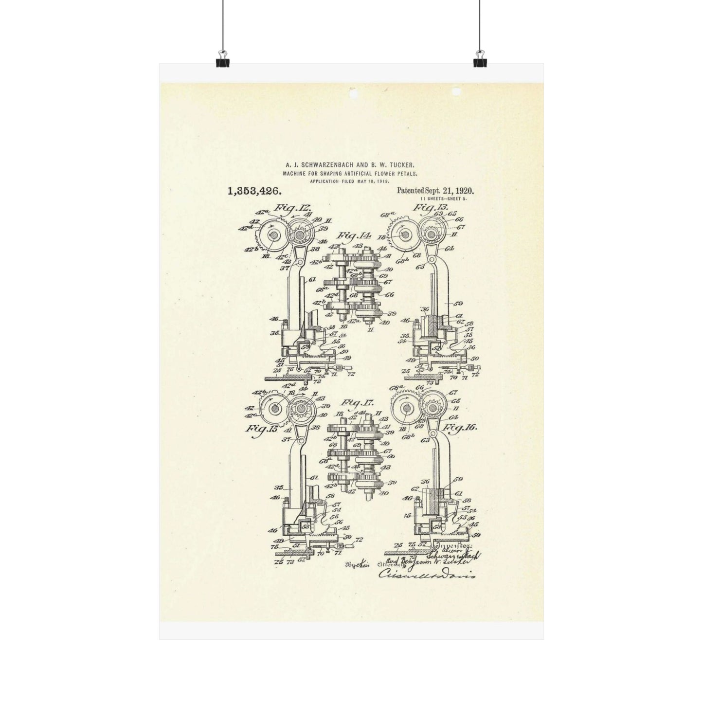 Patent Case File No. 1,353,426, Machine for Shaping Artificial-Flower Petals, Inventor(s)- Alwin J. Schwarzenbach and Benjamin W. Tucker. - DPLA - 73ca175439733b642c8783cdd58e8940 (page 42) High Quality Matte Wall Art Poster for Home, Office, Classroom