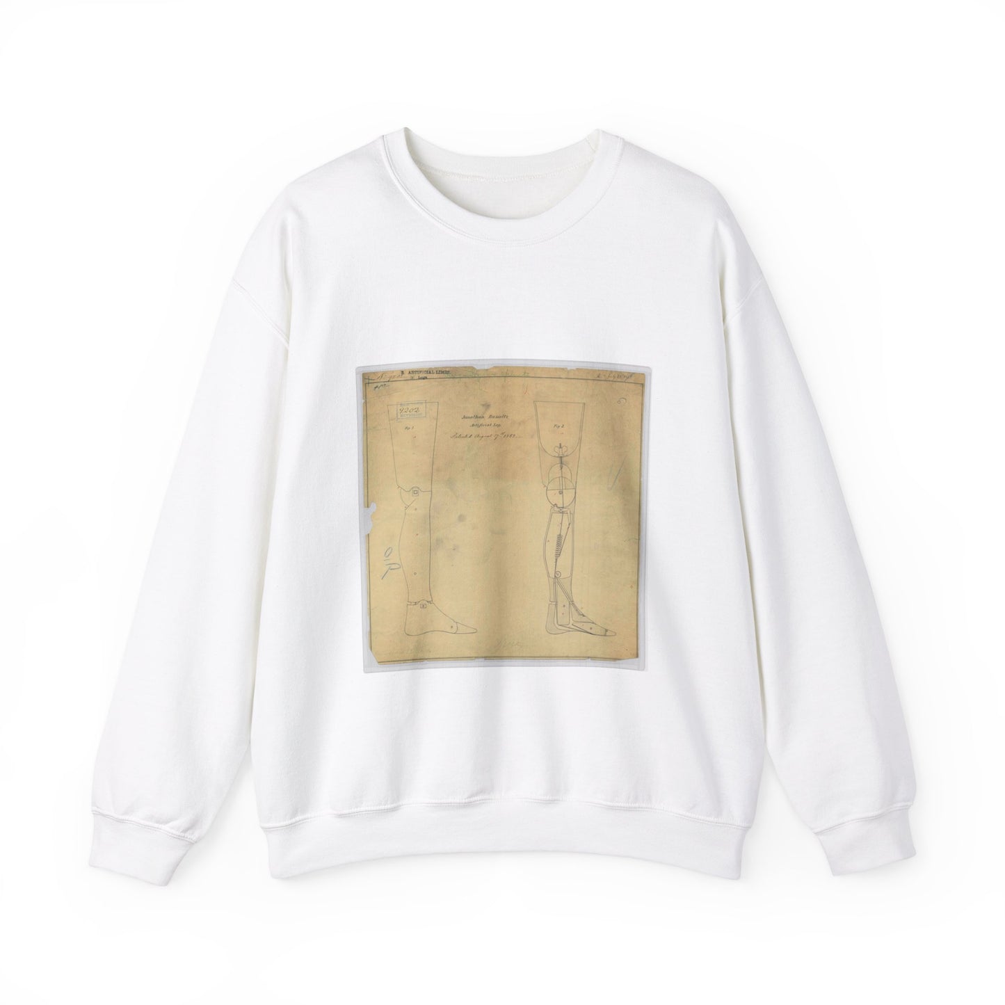 Patent drawing - for Jonathan Russell's Artificial Leg Public domain  image White Heavy Blend Adult Crew Neck SweatShirt