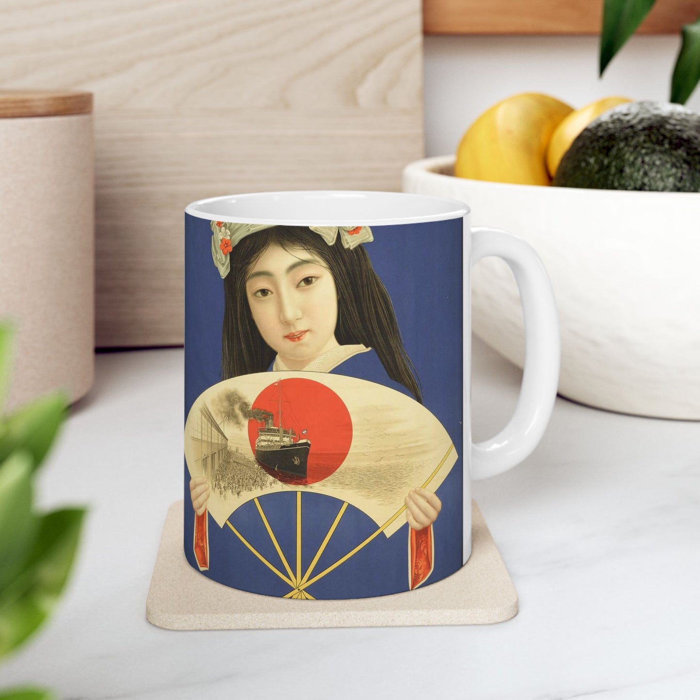 Toyo Kisen Kaisha = Oriental Steam-Ship Company (Woman with a fan) (rbm-coll3020-01-03) Beautiful Novelty Ceramic Coffee Mug 11oz