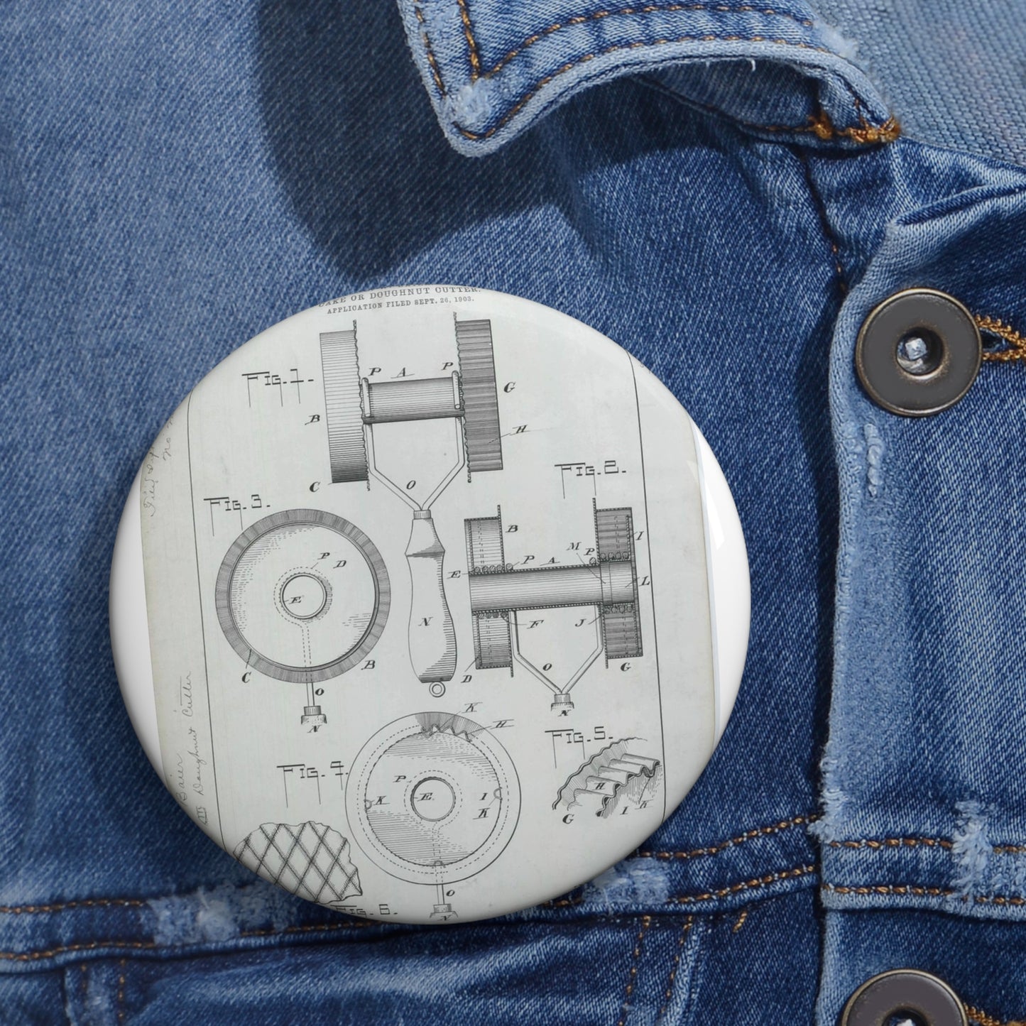 Patent Drawing of Engine - for G. W. Baier's Cake or Doughnut Cutter Public domain  image Pin Buttons with Crisp Design