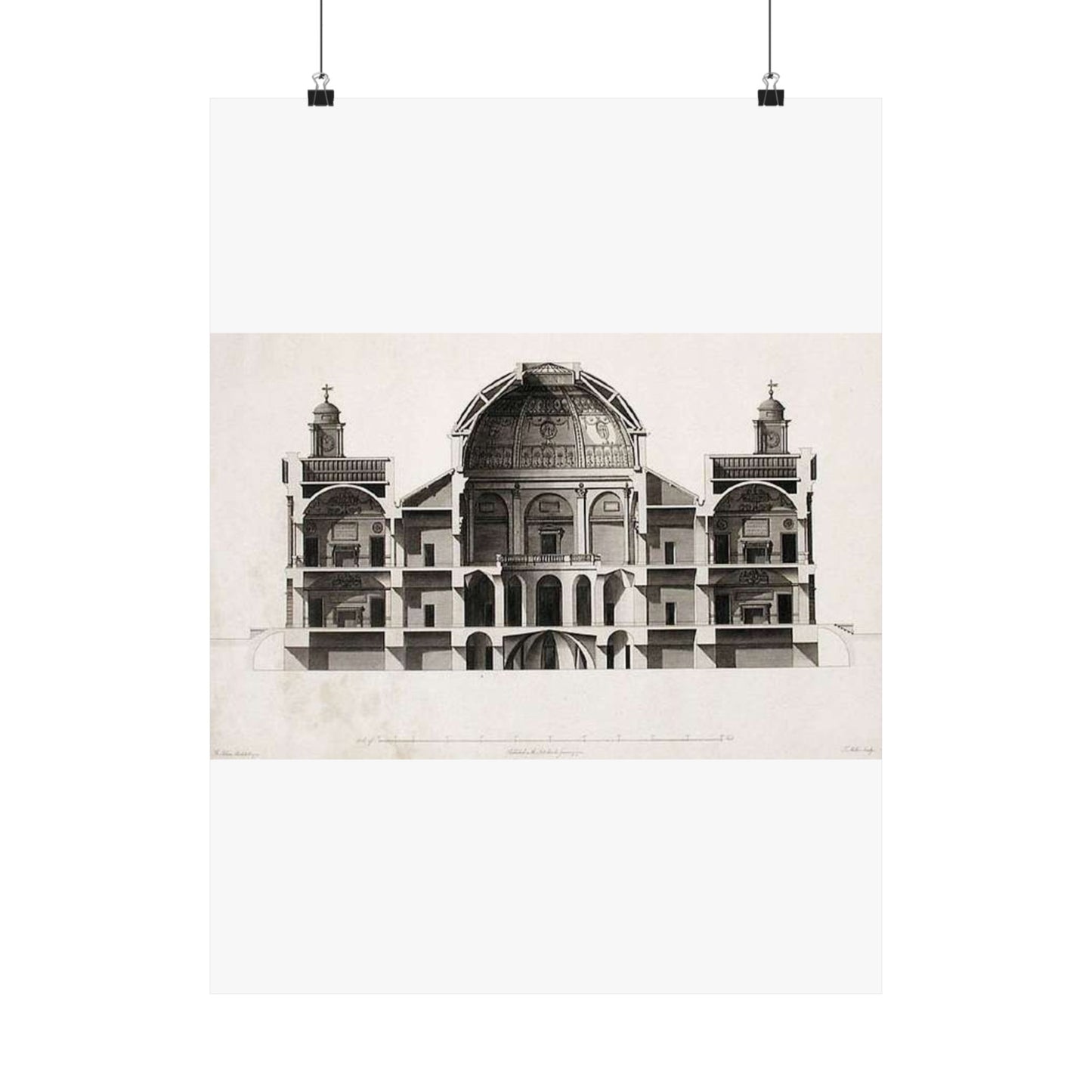 Register House cross section - Public domain architectural drawing High Quality Matte Wall Art Poster for Home, Office, Classroom