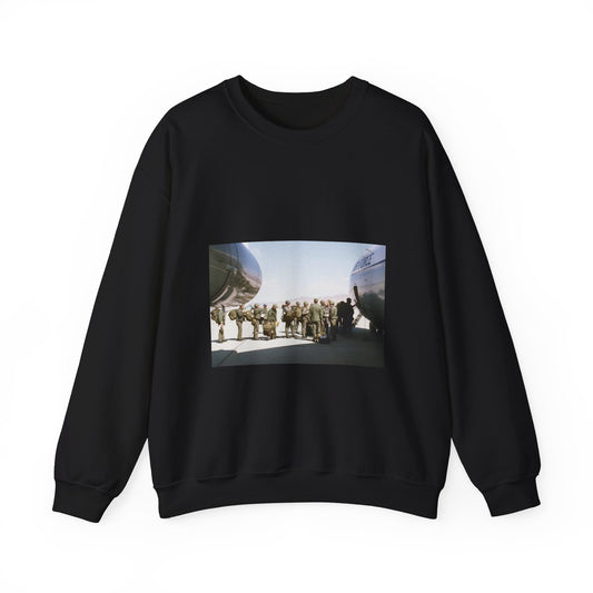Troops embark a C-141 Starlifter aircraft during exercise Team Spirit (Coronet Spray) Black Heavy Blend Adult Crew Neck SweatShirt