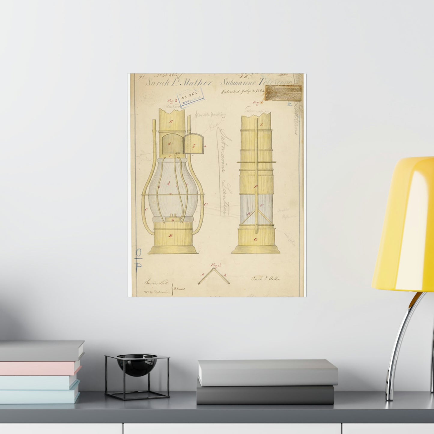 Patent drawing - Drawing of Submarine Telescope Public domain  image High Quality Matte Wall Art Poster for Home, Office, Classroom