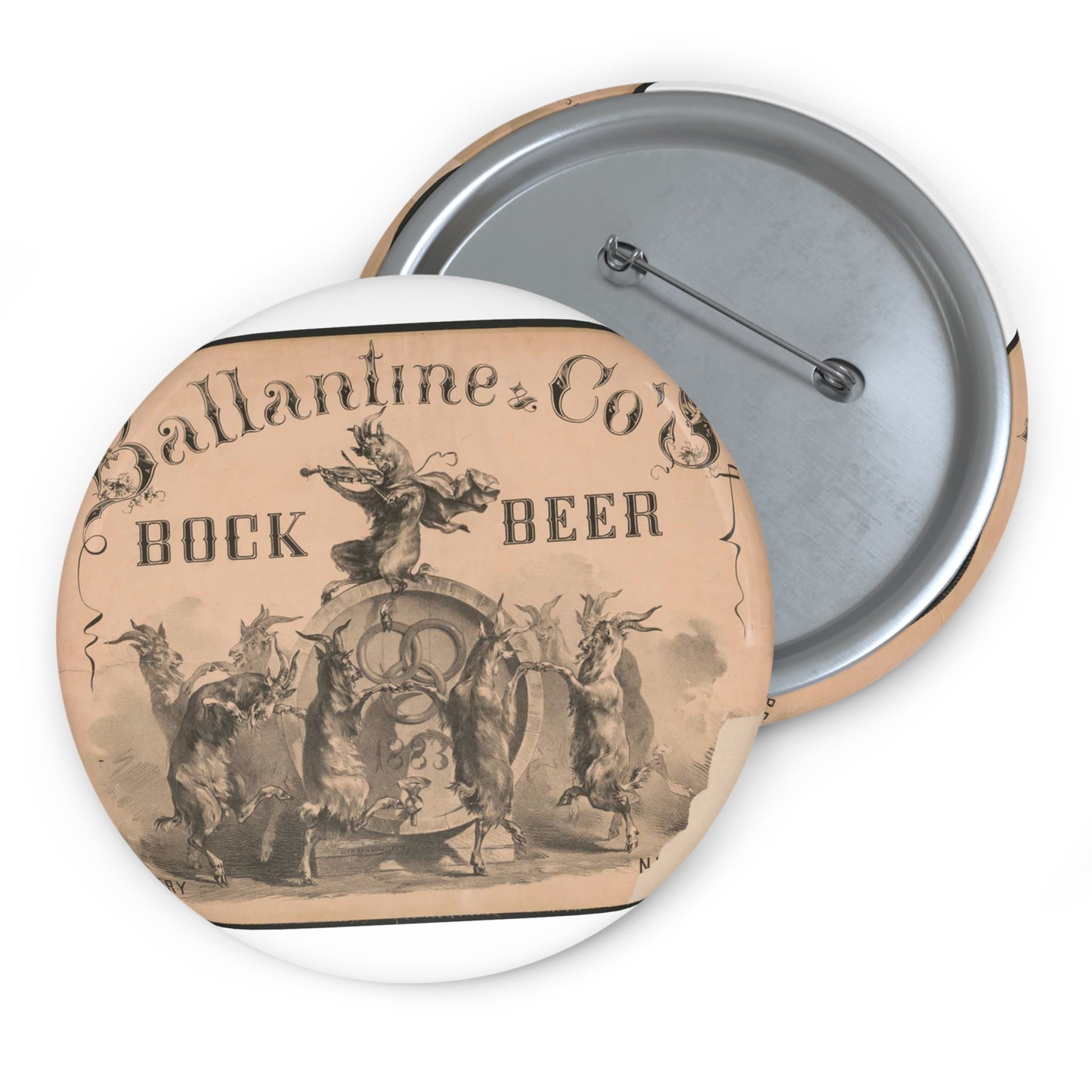 Ballantine & Co's brewery New York, bock beer Pin Buttons with Crisp Design