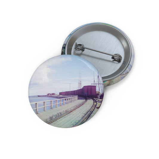 Sorochya Bay. Railroad dam in the Soroka inlet.  Arkhangelsk Province, Russia.  Pin Buttons with Crisp Design