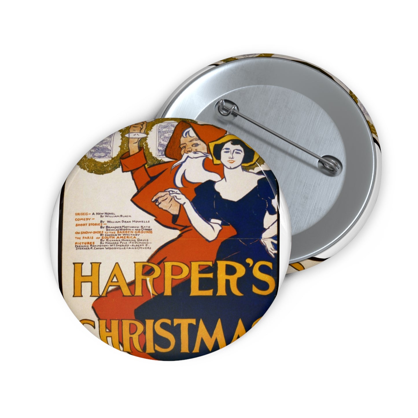 Edward Penfield - Harper's [for] Christmas, Art Nouveau Poster Pin Buttons with Crisp Design