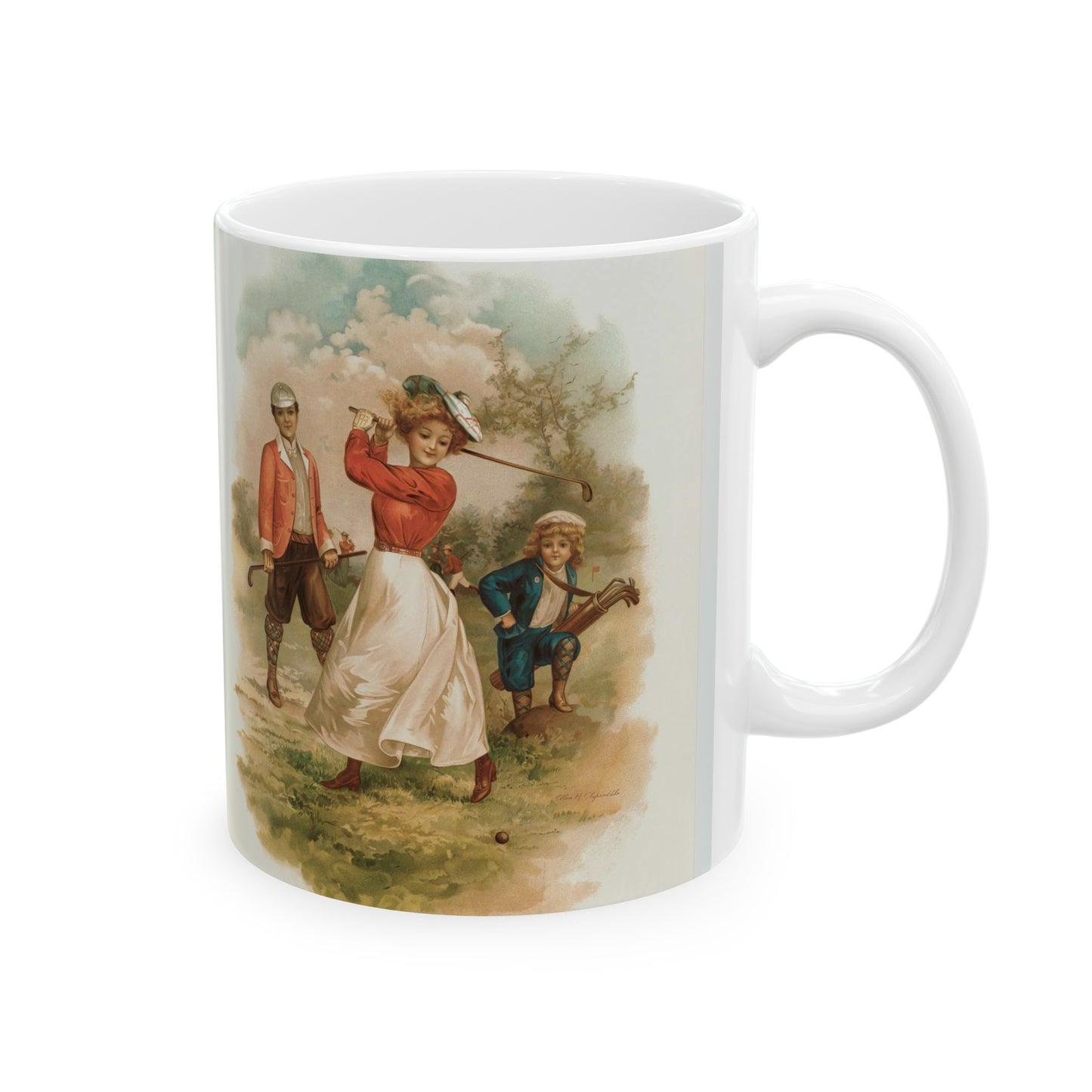 Illustration of a woman playing golf by Ellen Clapsaddle. (16038857847) Beautiful Novelty Ceramic Coffee Mug 11oz