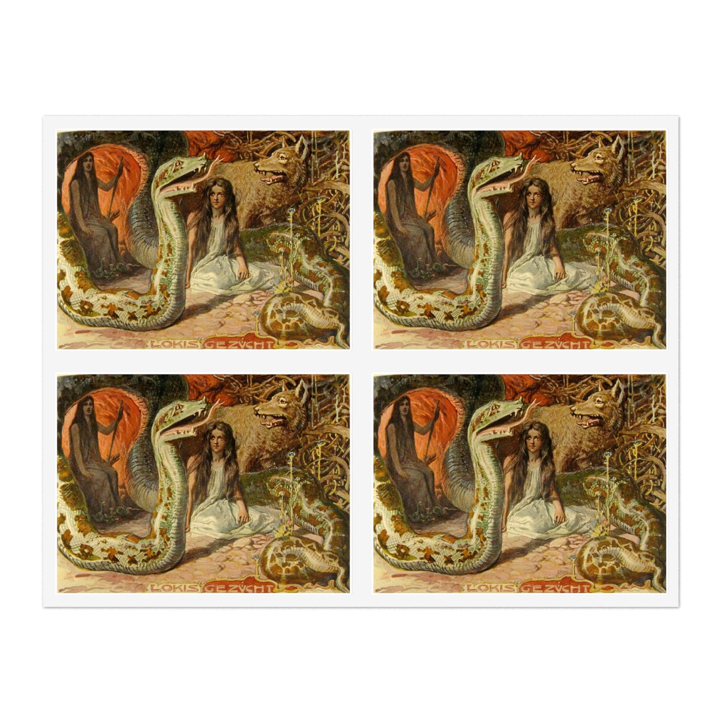 Lokis Gezücht - A painting of a woman sitting in front of a snake Laminated UV Protective Vinyl Stickers