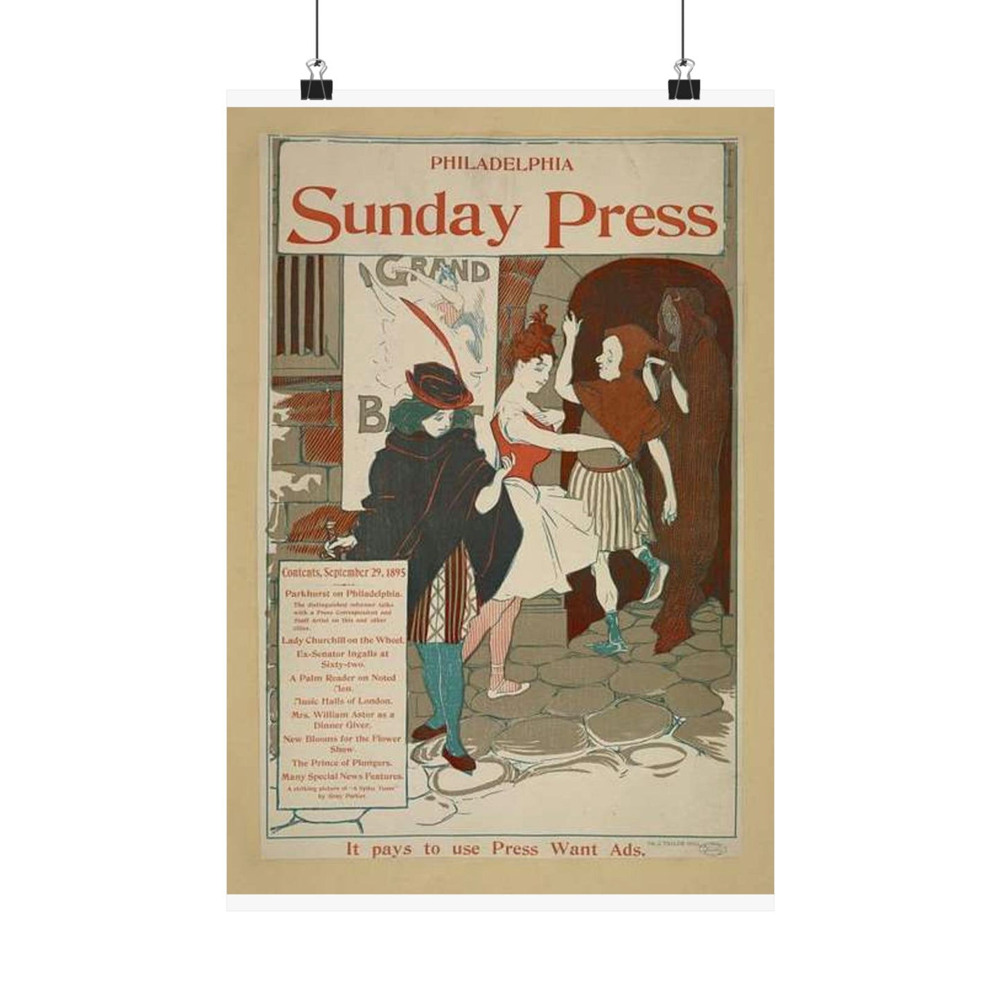 Philadelphia Sunday press. September 29, 1895. High Quality Matte Wall Art Poster for Home, Office, Classroom