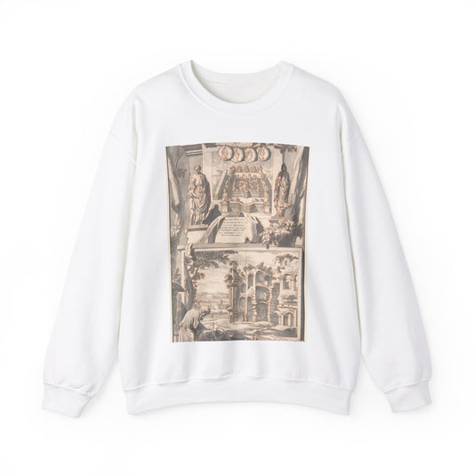 A Reconstruction of the Thermae of Diocletian (above) and a View of the Ruins (below) White Heavy Blend Adult Crew Neck SweatShirt