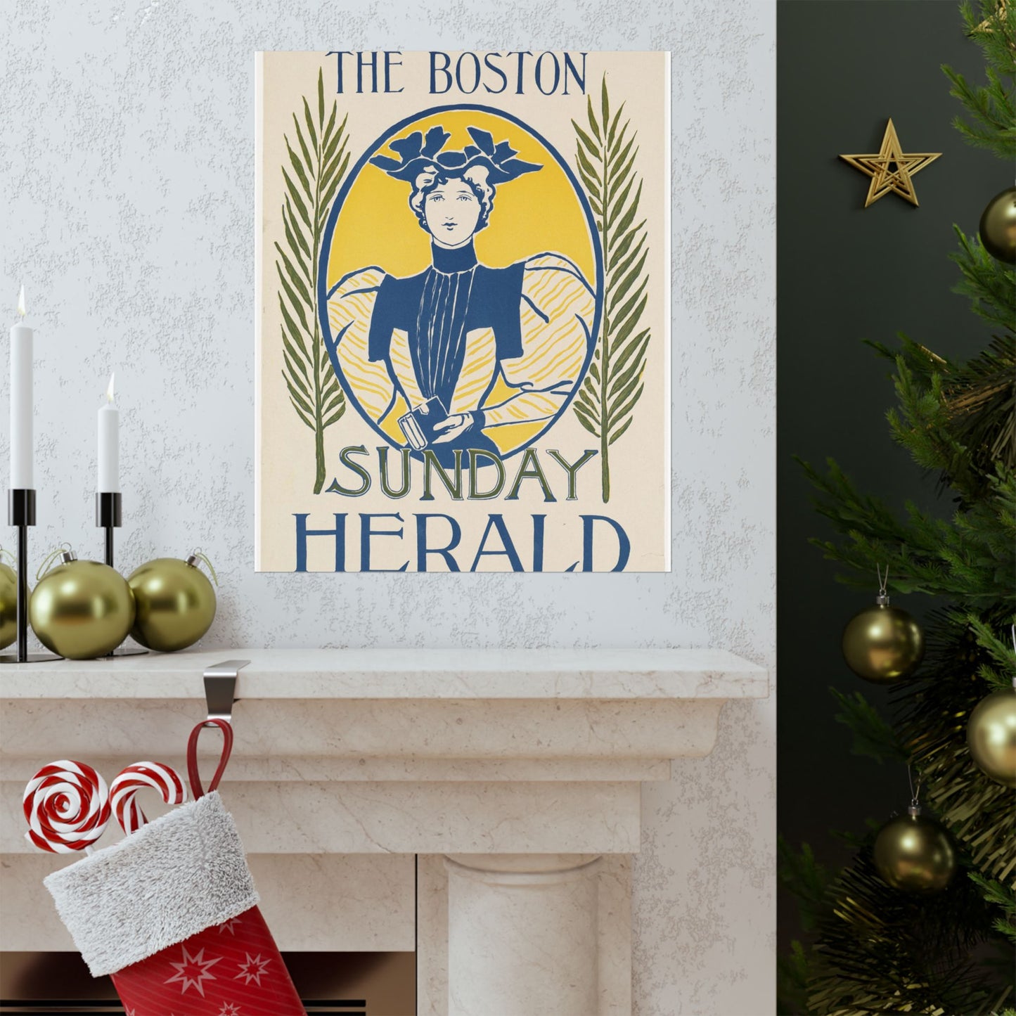 The Boston Sunday herald, Art Nouveau Poster High Quality Matte Wall Art Poster for Home, Office, Classroom