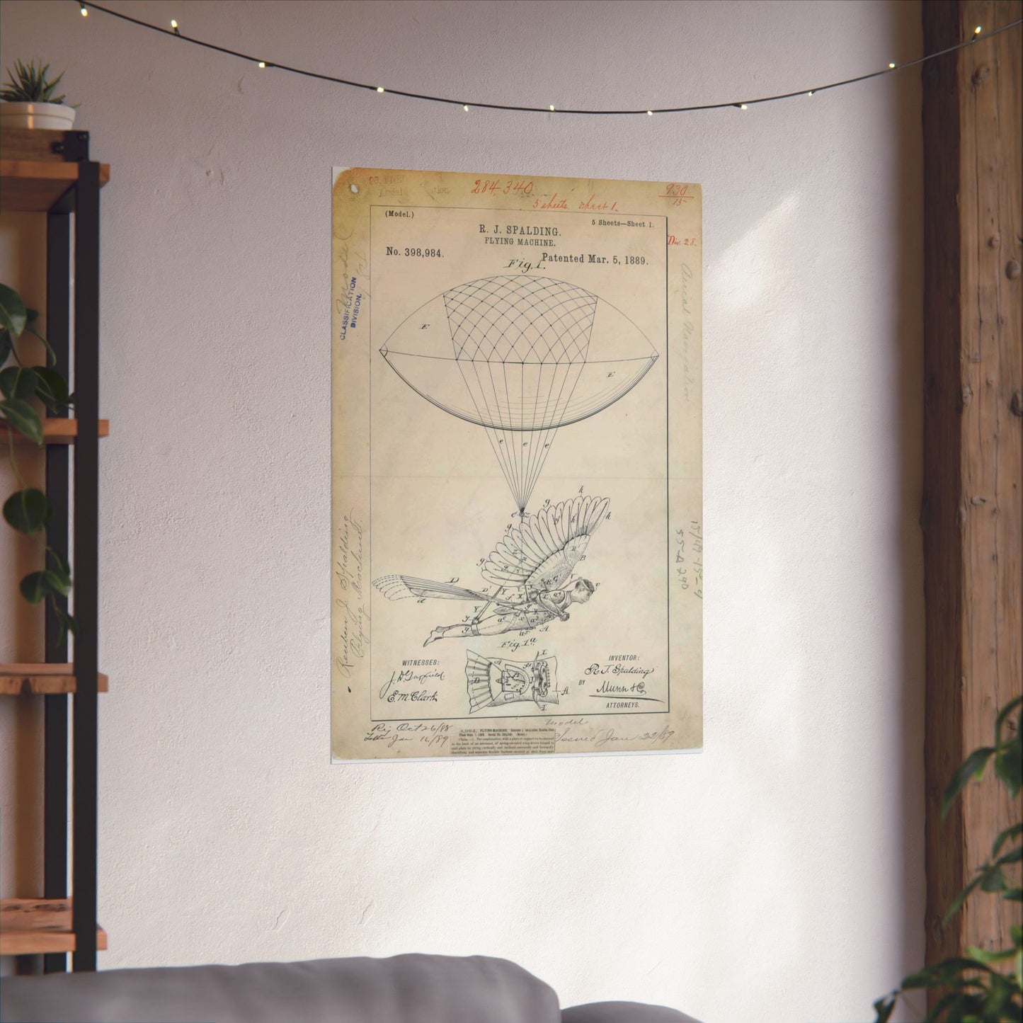 Patent drawing - for R. J. Spalding's Flying Machine Public domain  image High Quality Matte Wall Art Poster for Home, Office, Classroom