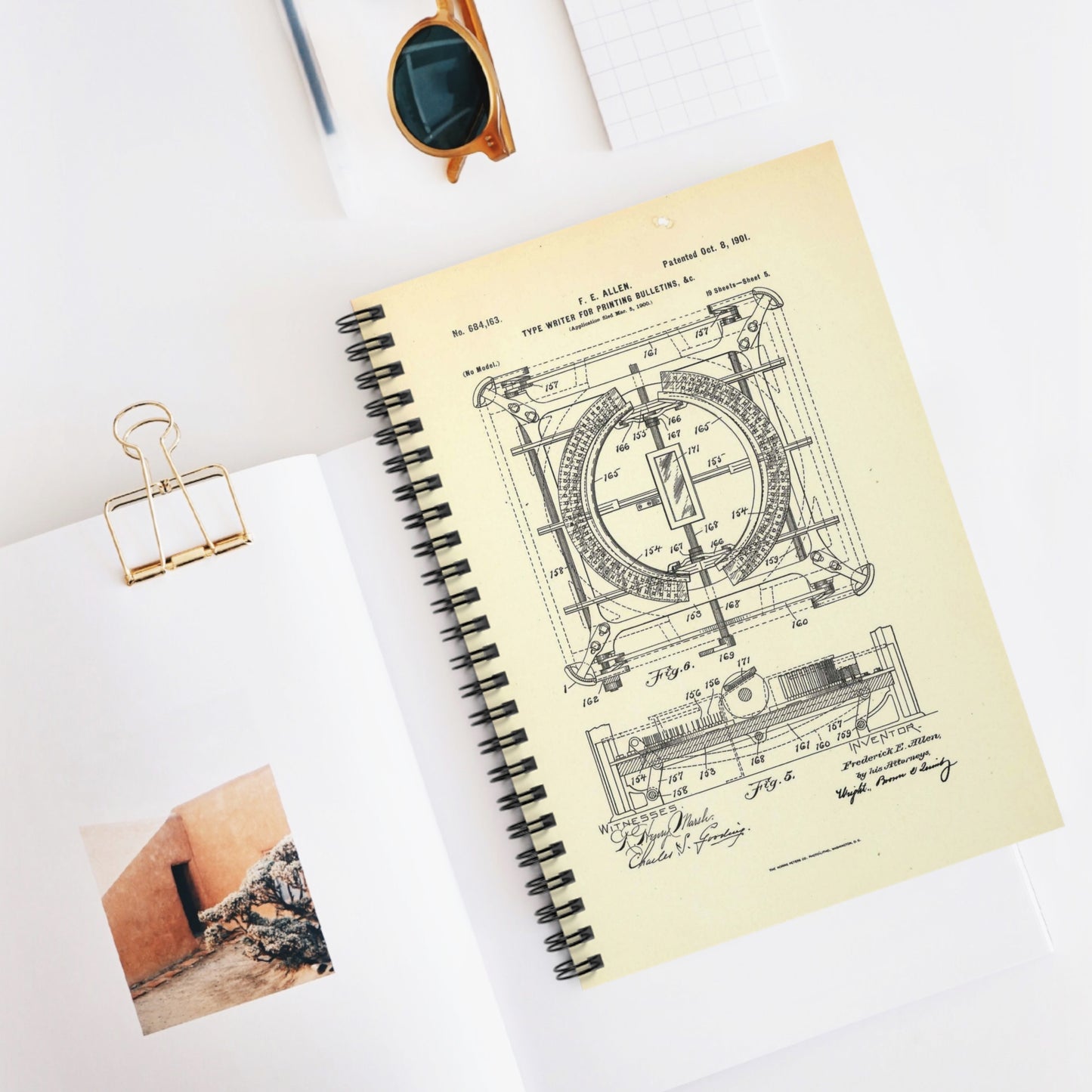 Patent Case File No. 684,163, Typewriter for Printing Bulletins, etc., Inventor- Frederick E. Allen - DPLA - 7c154e563ade85b5dee046e199b8667b (page 168) Spiral Bound Ruled Notebook with Printed Cover