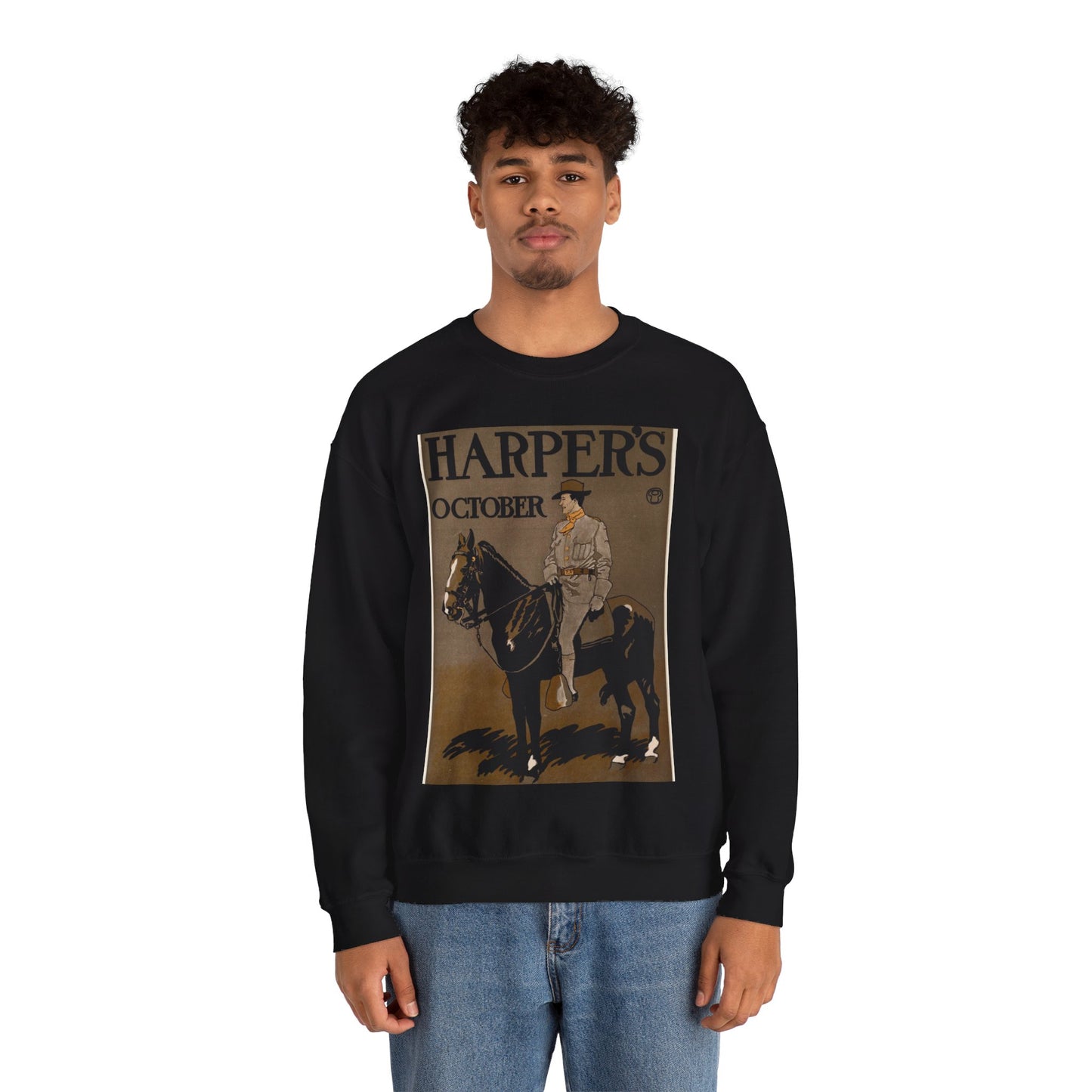 Edward Penfield - Edward Penfield, Harper's October Black Heavy Blend Adult Crew Neck SweatShirt