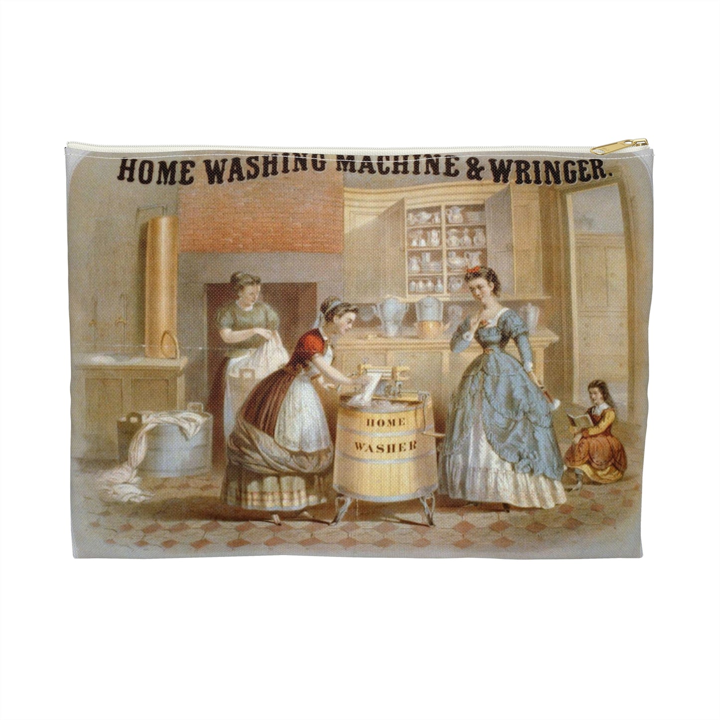 Home washing machine & wringer - A painting of a woman washing a child in a kitchen Large Organizer Pouch with Black Zipper