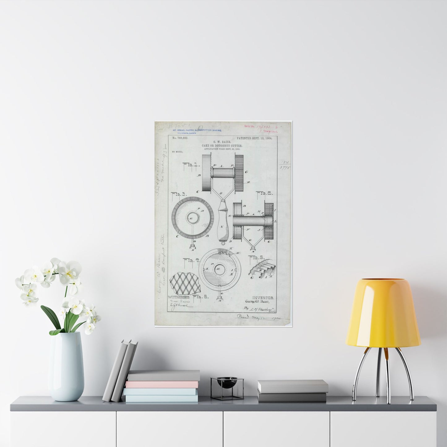 Patent Drawing of Engine - for G. W. Baier's Cake or Doughnut Cutter Public domain  image High Quality Matte Wall Art Poster for Home, Office, Classroom