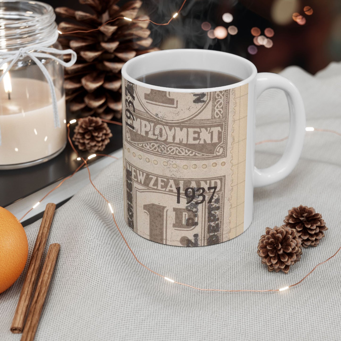 Block of one penny Unemployment Relief stamps overprinted '1937' and 'Specimen' Beautiful Novelty Ceramic Coffee Mug 11oz