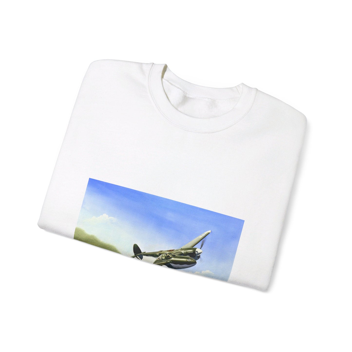 Artwork: "P-38 Lightning Artist: Dick Kramer (US Air Force Art Collection) White Heavy Blend Adult Crew Neck SweatShirt