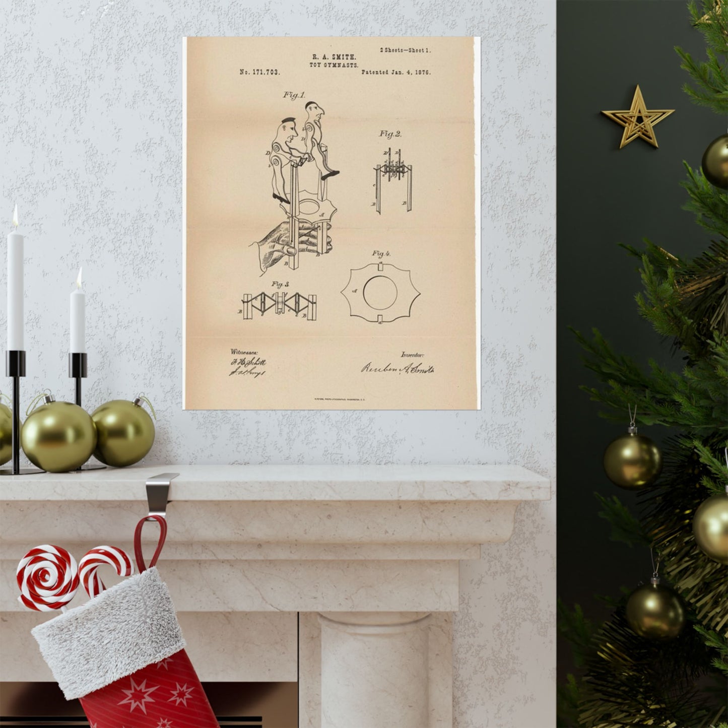 Patent drawing - for a Toy Gymnast Public domain  image High Quality Matte Wall Art Poster for Home, Office, Classroom