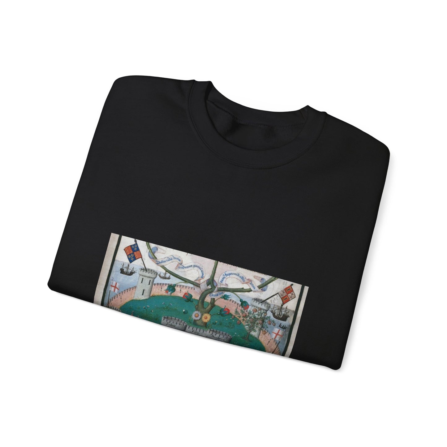 Tudor Rose from BL Royal 11 E XI, f. 2 Black Heavy Blend Adult Crew Neck SweatShirt