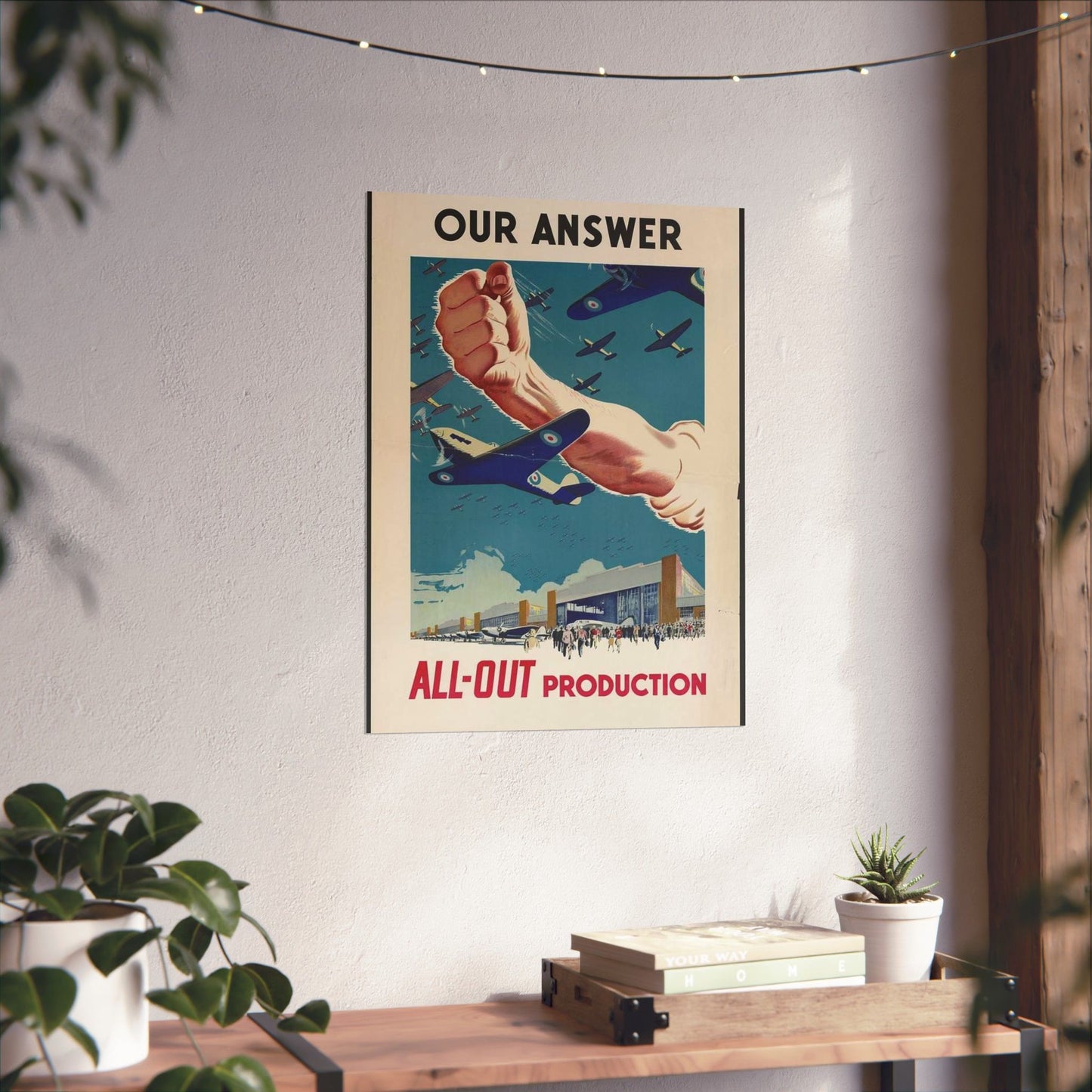 Our Answer All-Out Production, Canada, WWII Propaganda Poster High Quality Matte Wall Art Poster for Home, Office, Classroom