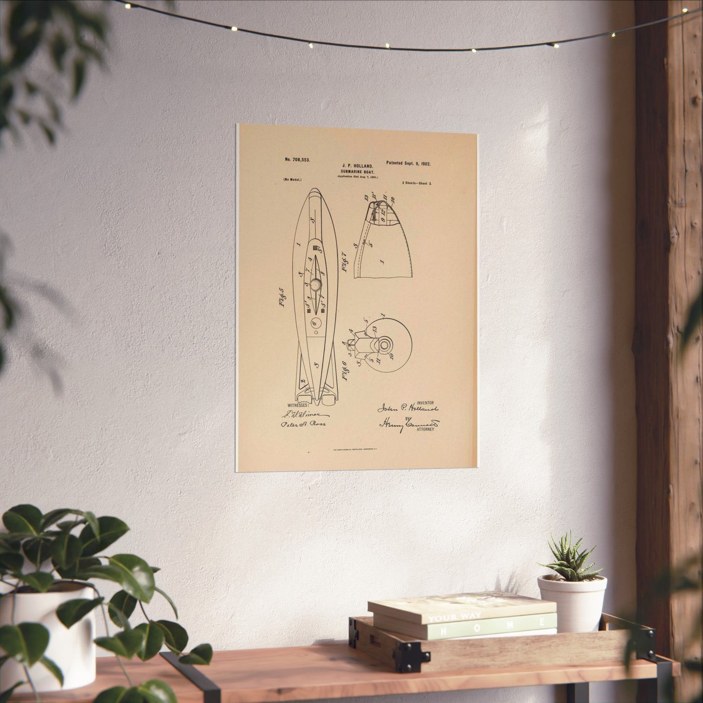 Patent drawing - Drawing for a Submarine Boat Public domain  image High Quality Matte Wall Art Poster for Home, Office, Classroom