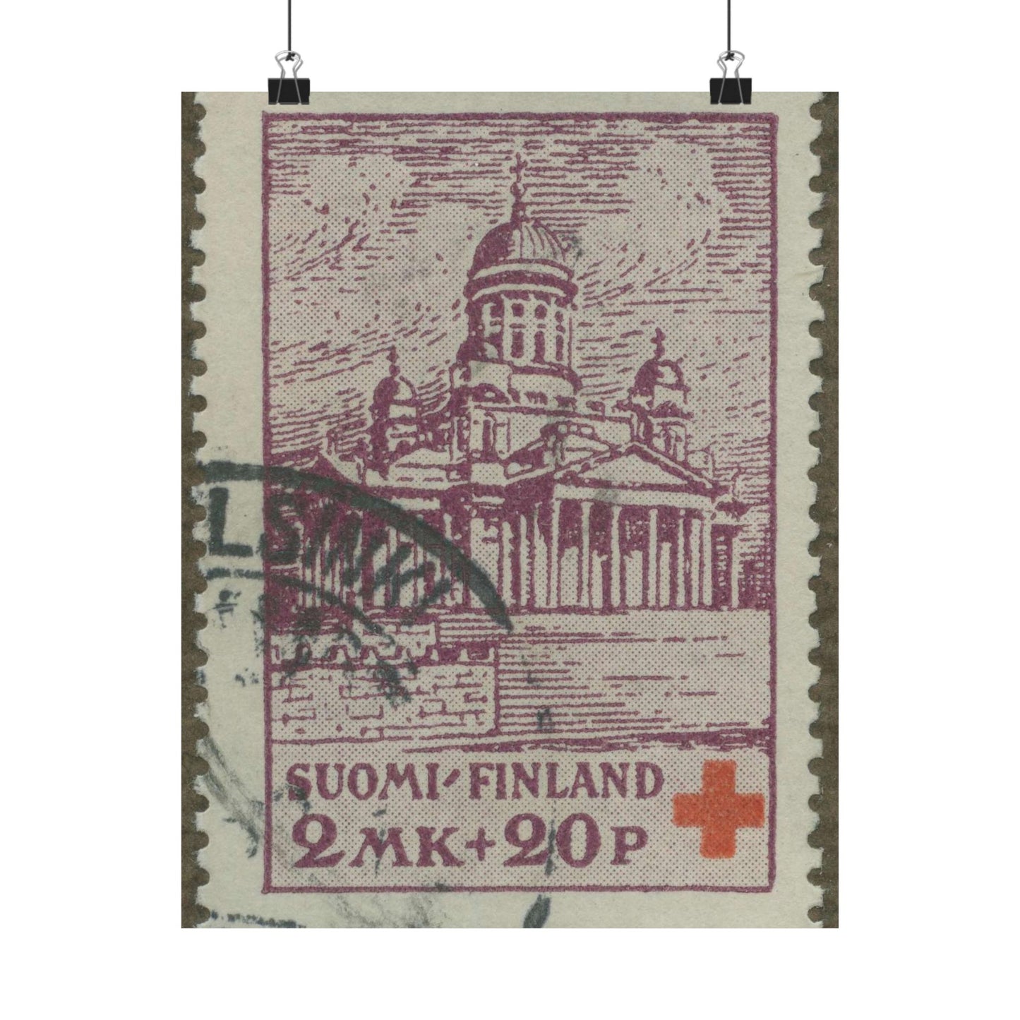 Frimärke ur Gösta Bodmans filatelistiska motivsamling, påbörjad 1950.Frimärke från Finland 1932. Motiv av St. Nicolaus Katedralen i Helsningfors. High Quality Matte Wall Art Poster for Home, Office, Classroom