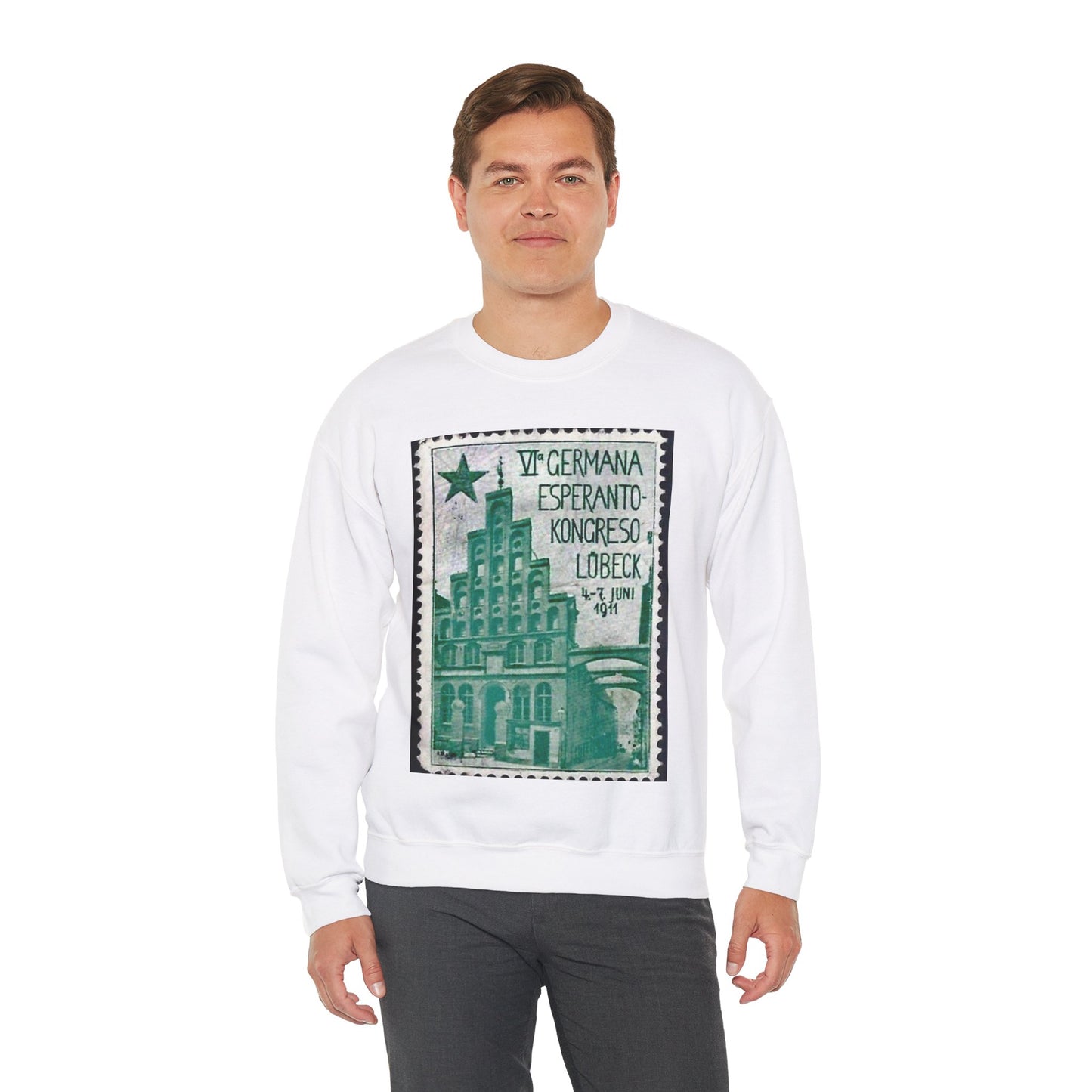 Damals – Esperanto-Kongress – 1911 – Reklamemarke White Heavy Blend Adult Crew Neck SweatShirt