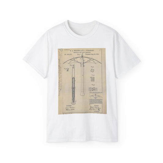 Patent drawing - for H. A. Whiting and W. J. Winghart's Umbrella and Cane Combined Public domain  image White T-Shirt Gildan 2000 Cotton Unisex