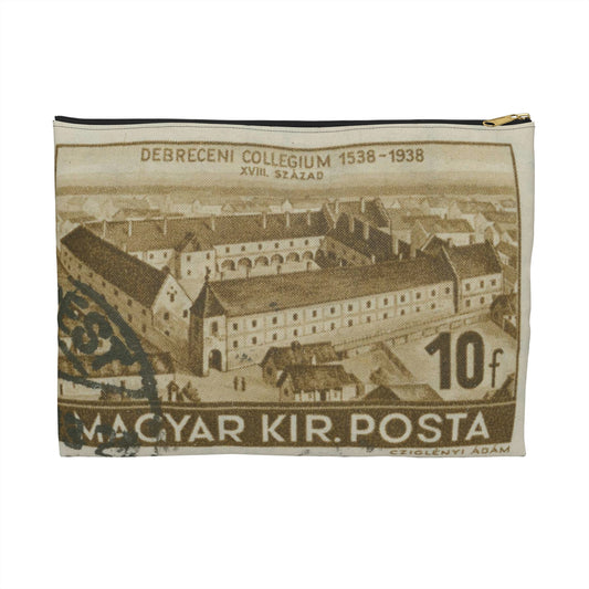 Frimärke ur Gösta Bodmans filatelistiska motivsamling, påbörjad 1950.Frimärke från Ungern, 1938. Motiv av Ungerns Universitet i Debreczen på 1700-talet. "400-årsminne: 1538-1938". Large Organizer Pouch with Black Zipper