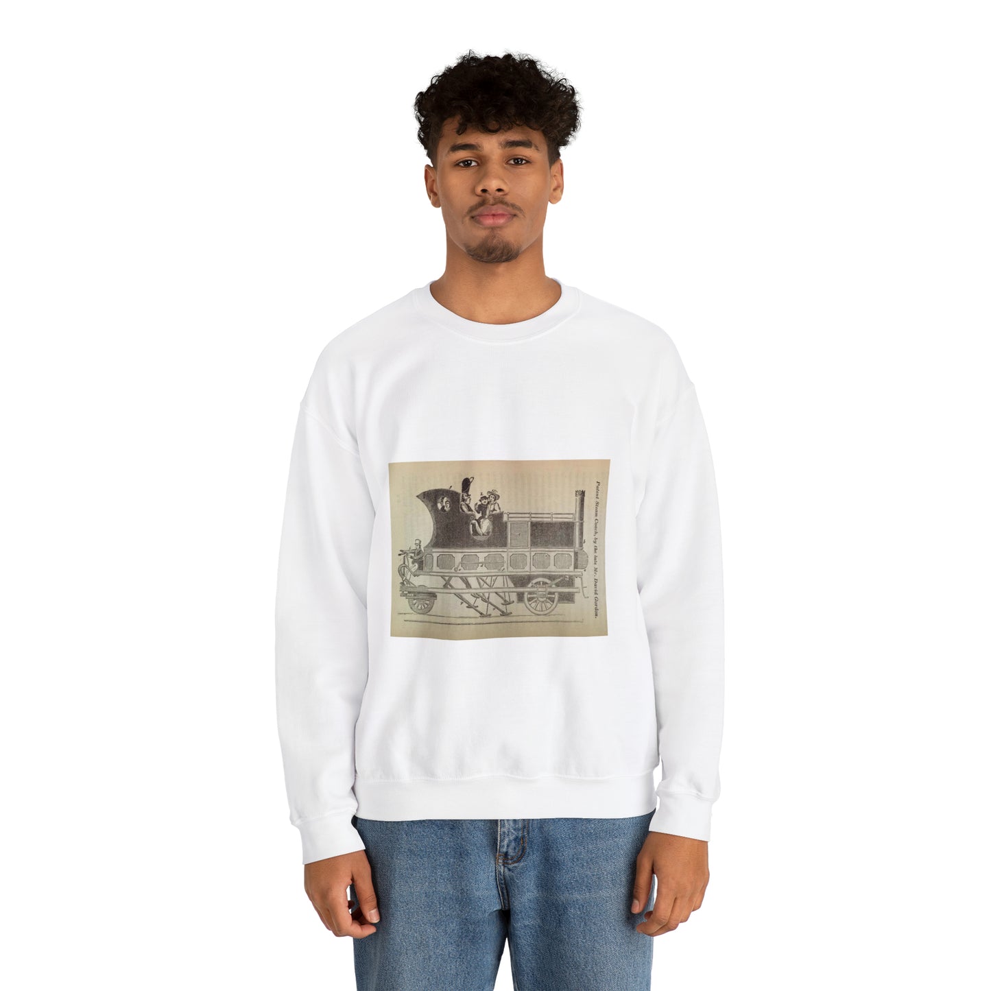 Patent Drawing of Engine - Patent steam coach, by the late Mr. David Gordon Public domain  image White Heavy Blend Adult Crew Neck SweatShirt