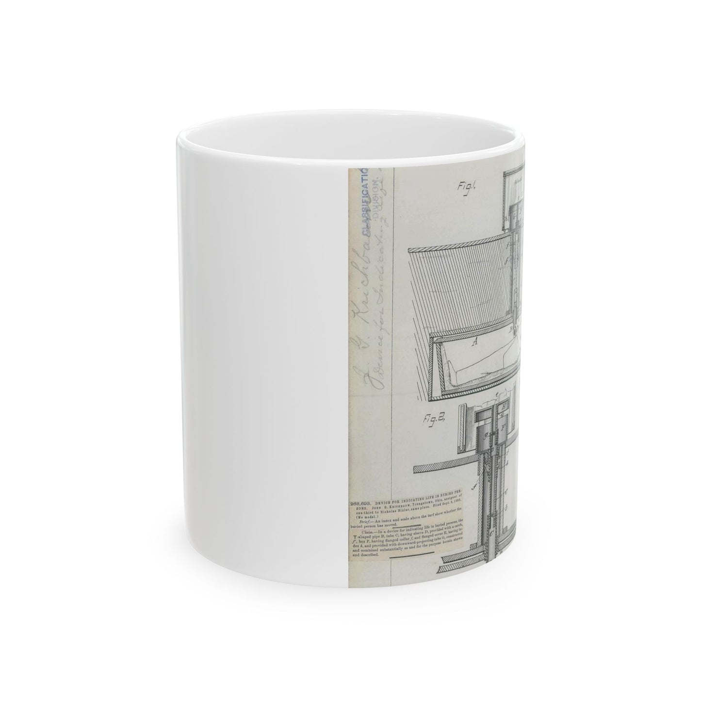Patent drawing - for J. G. Krichbaum's Device for Indicating Life in Buried Persons Public domain  image Beautiful Novelty Ceramic Coffee Mug 11oz