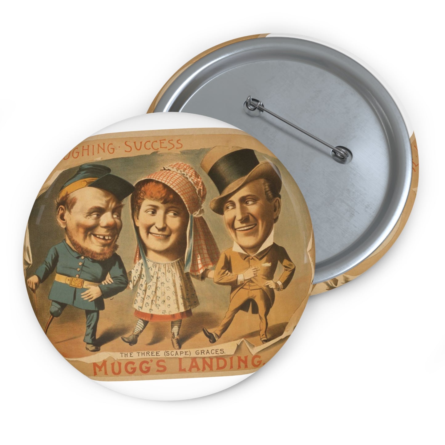 The laughing success, Mugg's Landing Pin Buttons with Crisp Design