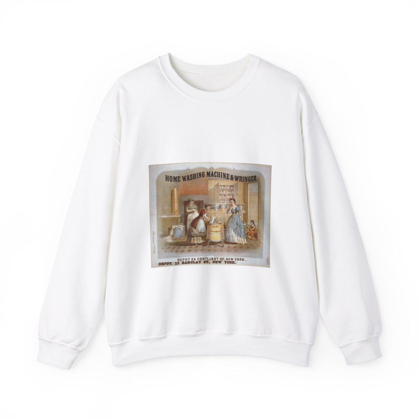 Home washing machine & wringer - A painting of a woman washing a child in a kitchen White Heavy Blend Adult Crew Neck SweatShirt