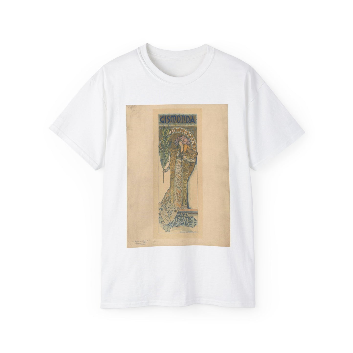 Alphonse Mucha - Poster for Victorien Sardou's Gismonda starring Sarah Bernhardt - Original White T-Shirt Gildan 2000 Cotton Unisex