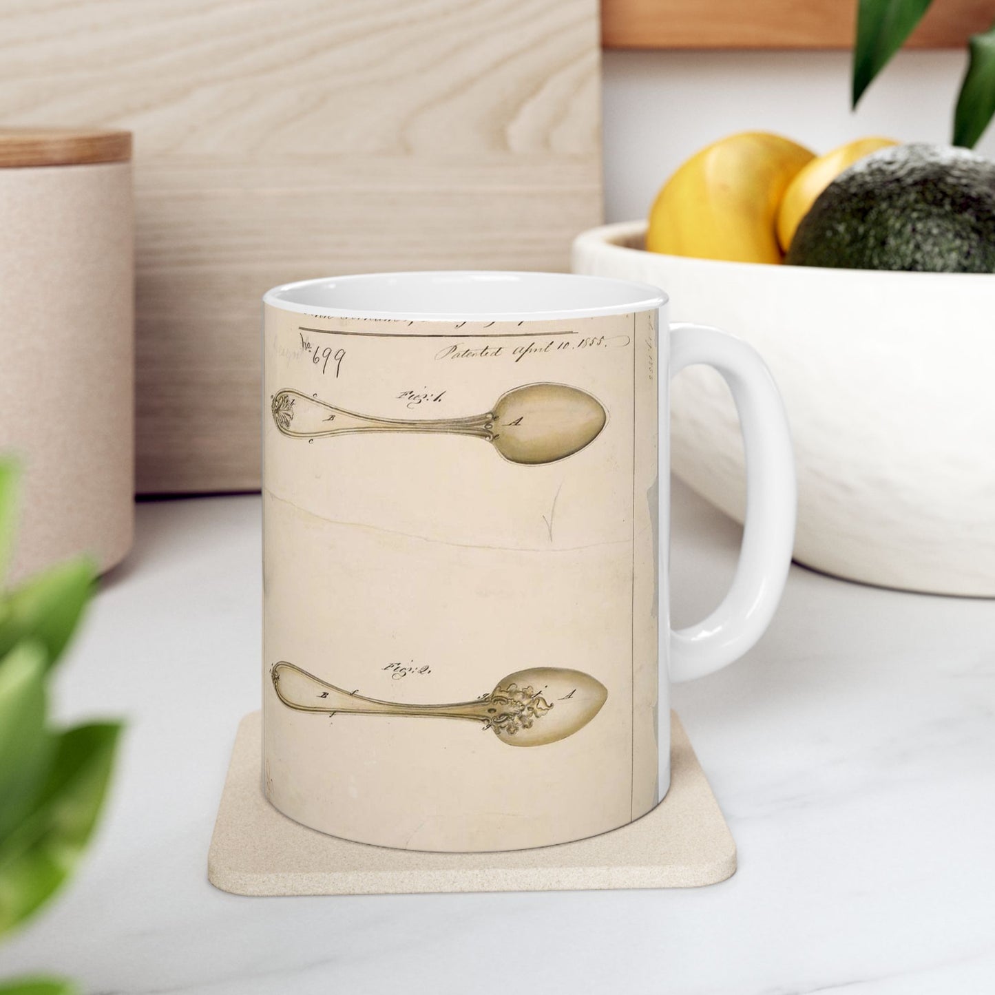 Patent drawing - Drawing of Design for Spoons Public domain  image Beautiful Novelty Ceramic Coffee Mug 11oz