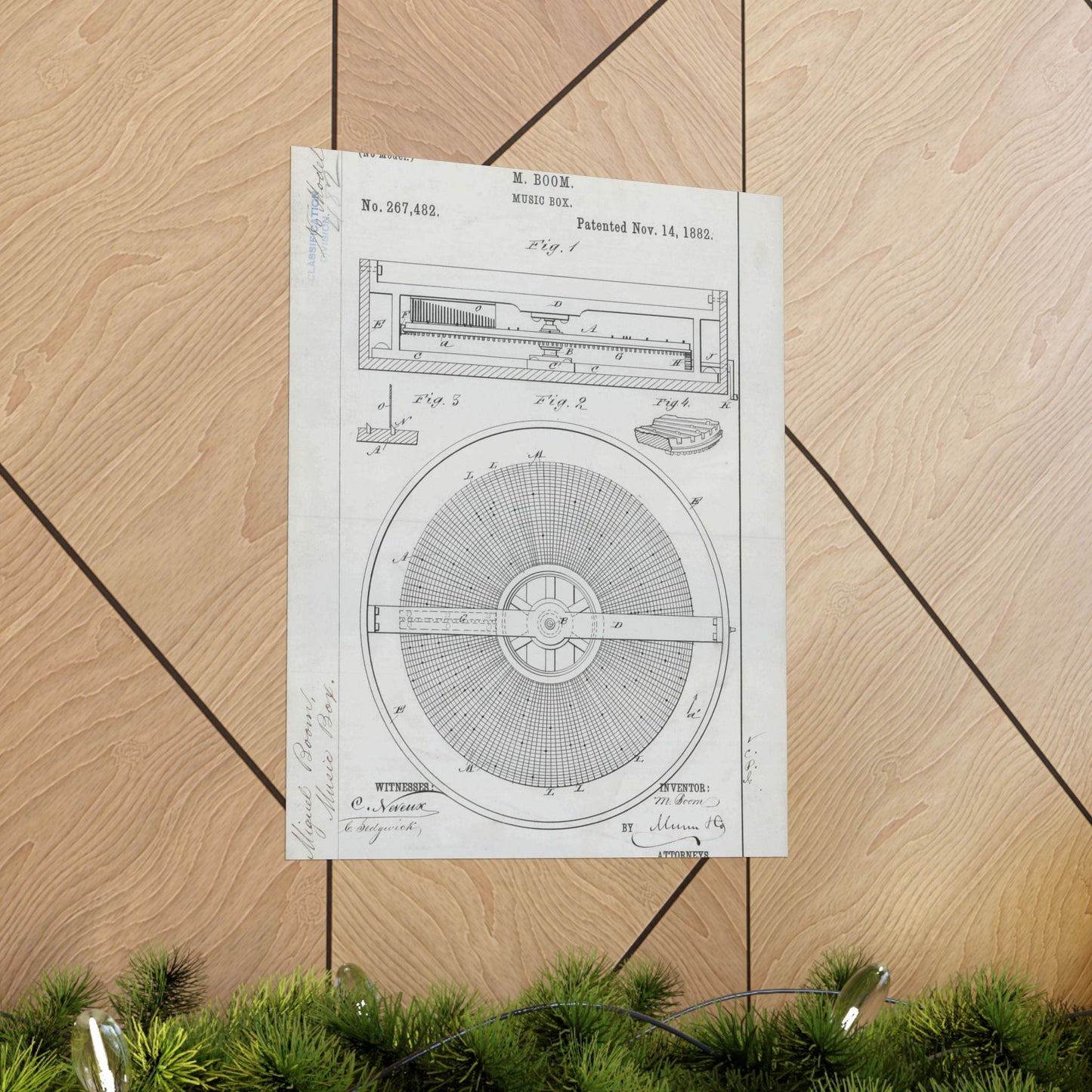 Patent Drawing of Engine - for M. Boom's Music Box Public domain  image High Quality Matte Wall Art Poster for Home, Office, Classroom