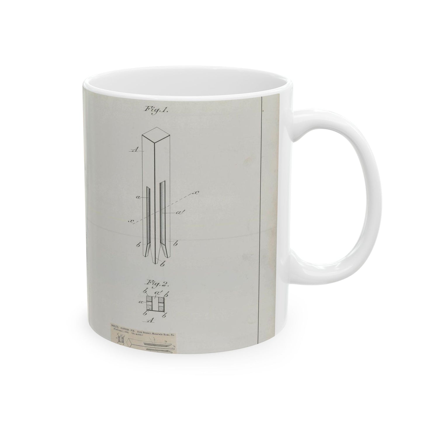 Patent drawing - for J. Sperry's Clothes Pin Public domain  image Beautiful Novelty Ceramic Coffee Mug 11oz